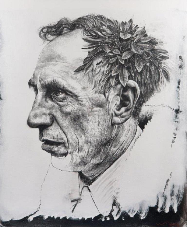 Eddy Stevens Portrait - Biosphere no. 13 Charcoal on Canvas Painting Drawing In Stock