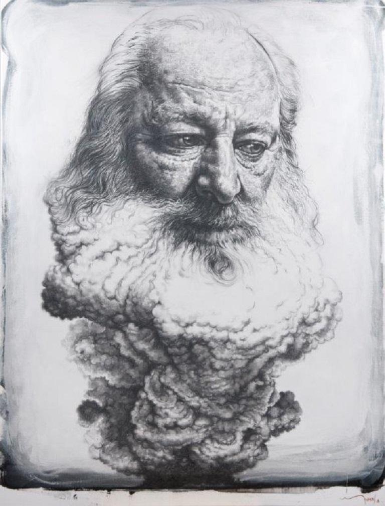Eddy Stevens Portrait Painting - Biosphere no. 8 Charcoal on Canvas Painting Drawing In Stock
