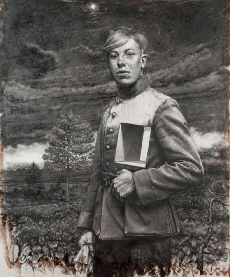 Eddy Stevens Portrait Painting - Biosphere no. 7 Charcoal on Canvas Painting Drawing In Stock