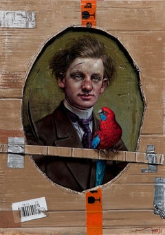 menschlicher Zustand Nr. 13 Ölgemälde auf Leinwand Surrealistischer Vogel Mann auf Lager