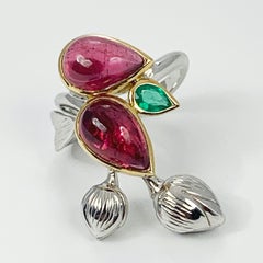 “Cherry Branch” Emerald, Rubellite, 18K Yellow and White Gold Ring by Édéenne