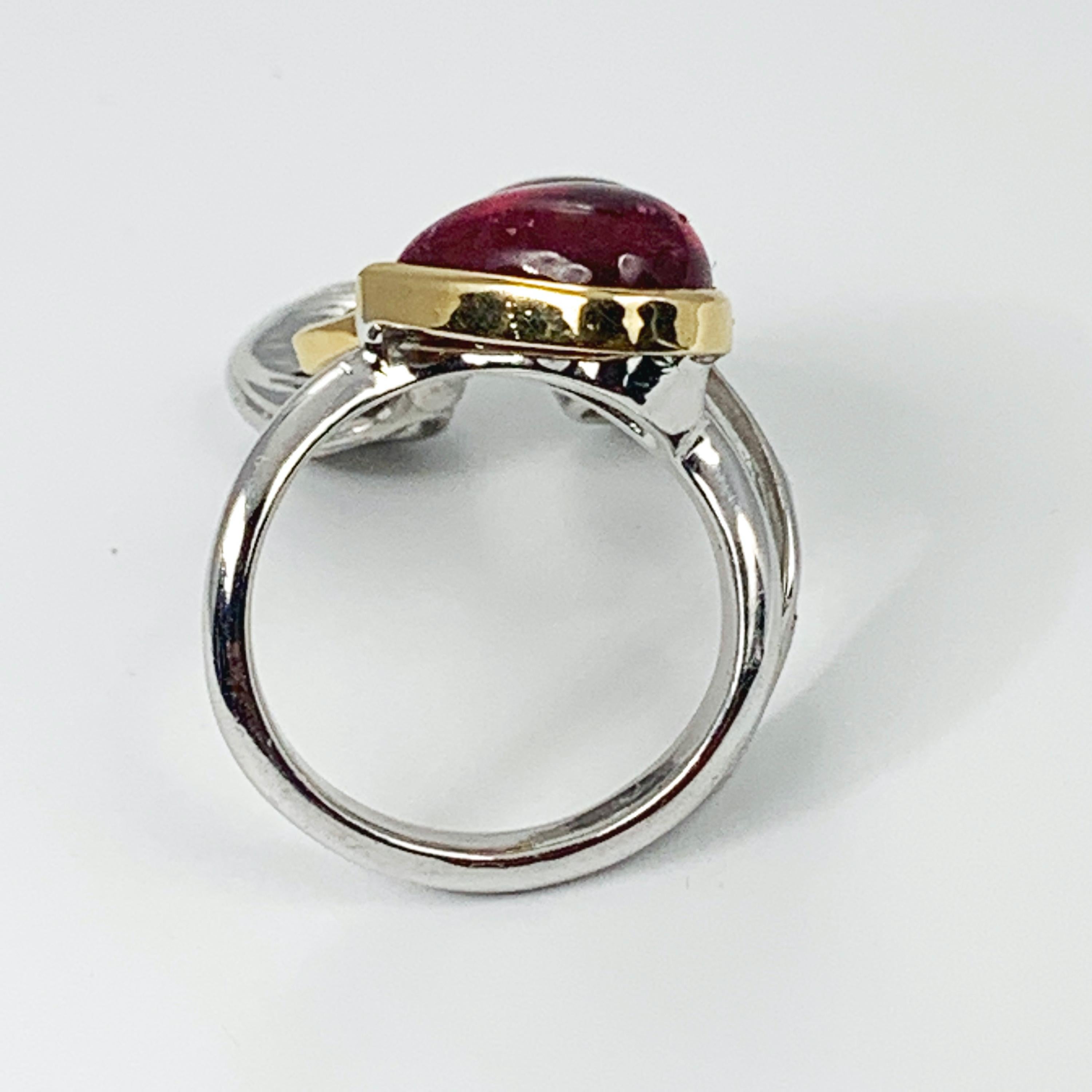 Mixed Cut “Cherry Branch” Emerald, Rubellite, 18K Yellow and White Gold Ring by Édéenne For Sale