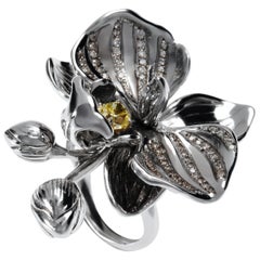 Fancy Yellow Diamond 18 K Gold exuberant Orchid Flower Cocktail Ring by Édéenne