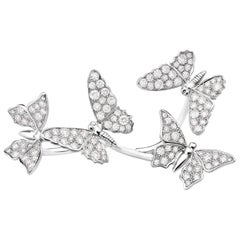 Edéenne Four Butterfly Diamonds and 18k White Gold Two Finger Ring