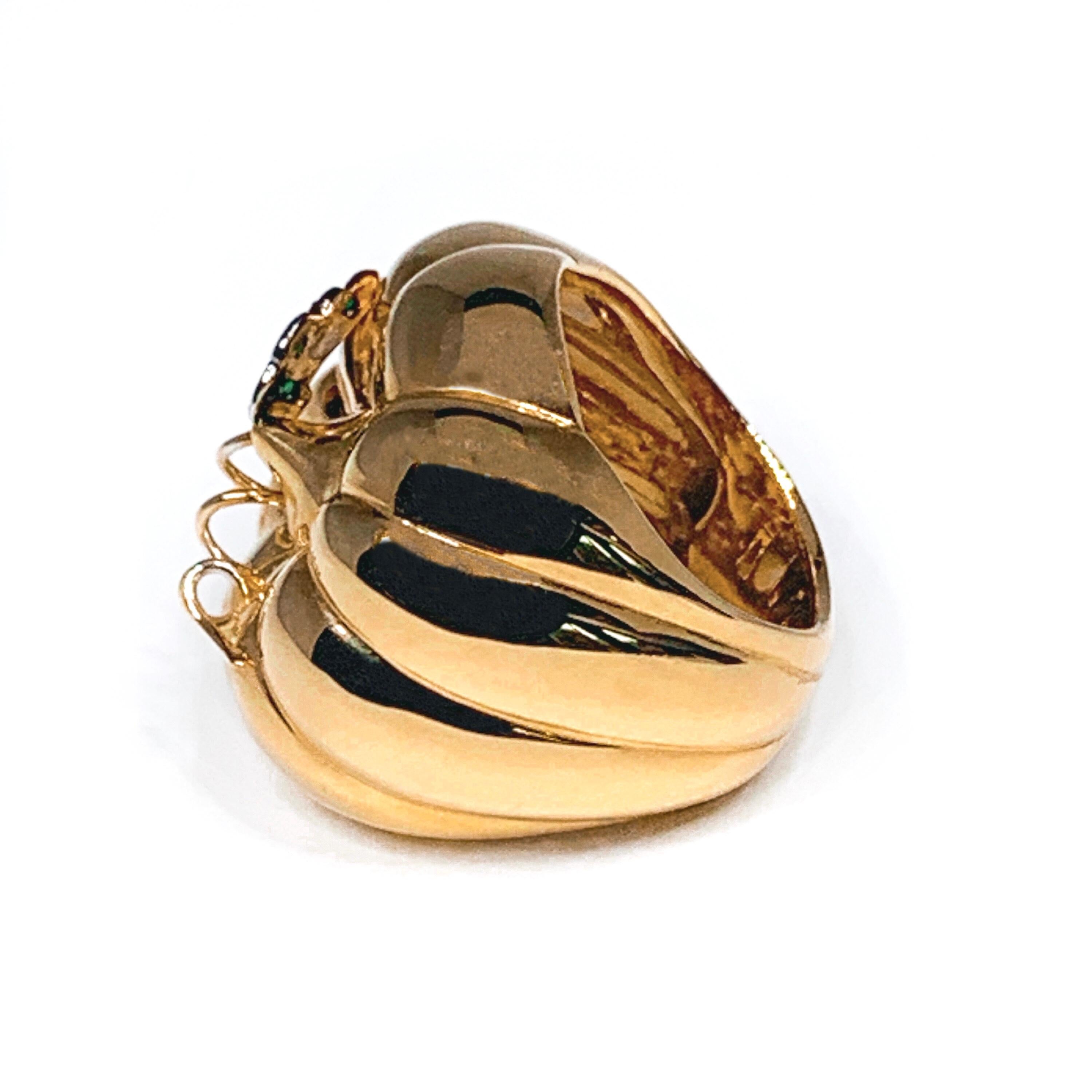 Mixed Cut Pumpkin Shaped Emeralds and Diamond 18K Gold “Cinderella” Secret Ring by Édéenne For Sale