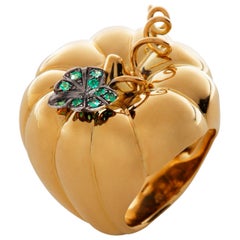 Pumpkin Shaped Emeralds and Diamond 18K Gold “Cinderella” Secret Ring by Édéenne