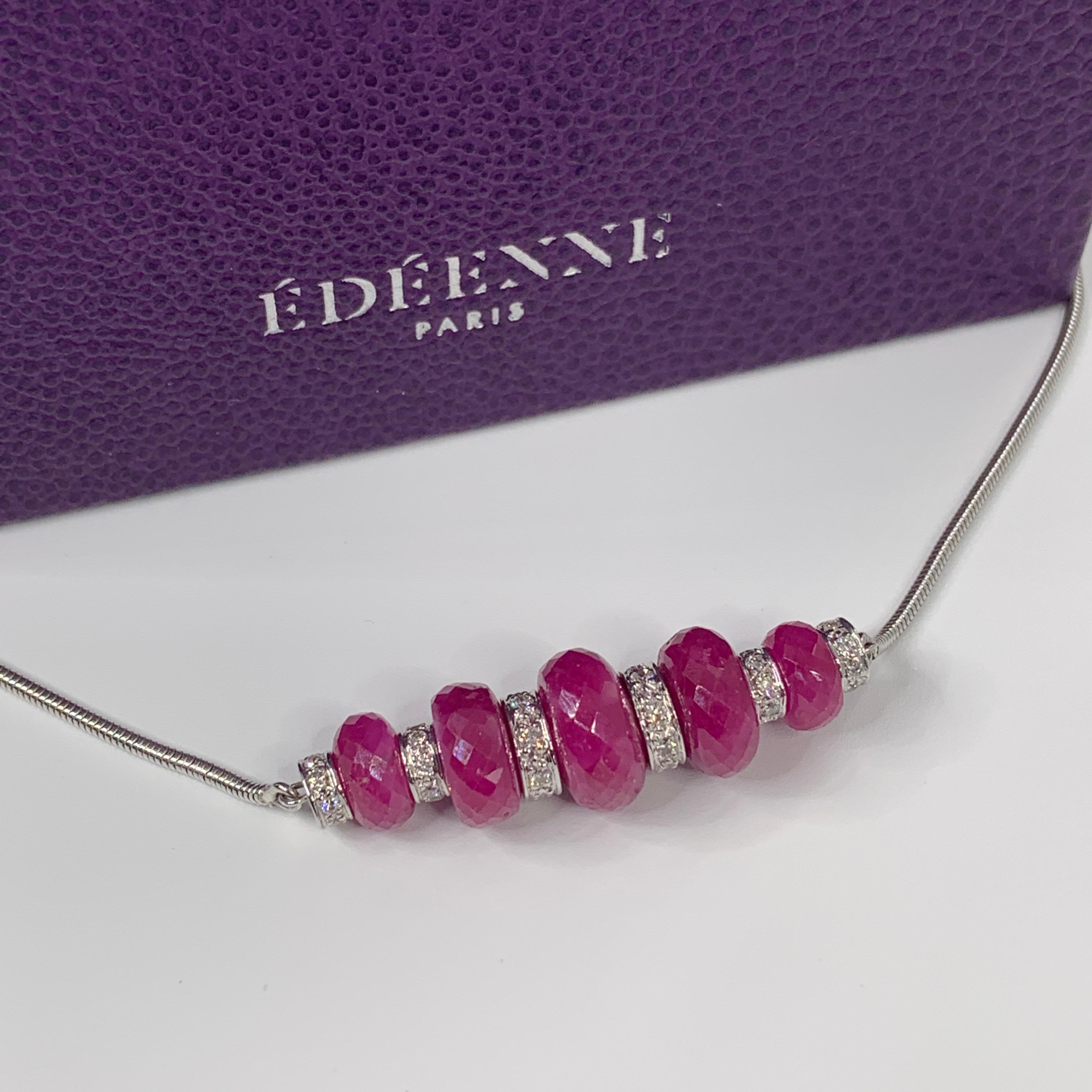 Contemporary Édéenne Ruby Root Pearls and Diamond 18 Karat White Gold Pendant