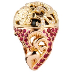 Édéenne Russian Style Dome 18 Karat Gold Cocktail Ring with Rubies and Diamond