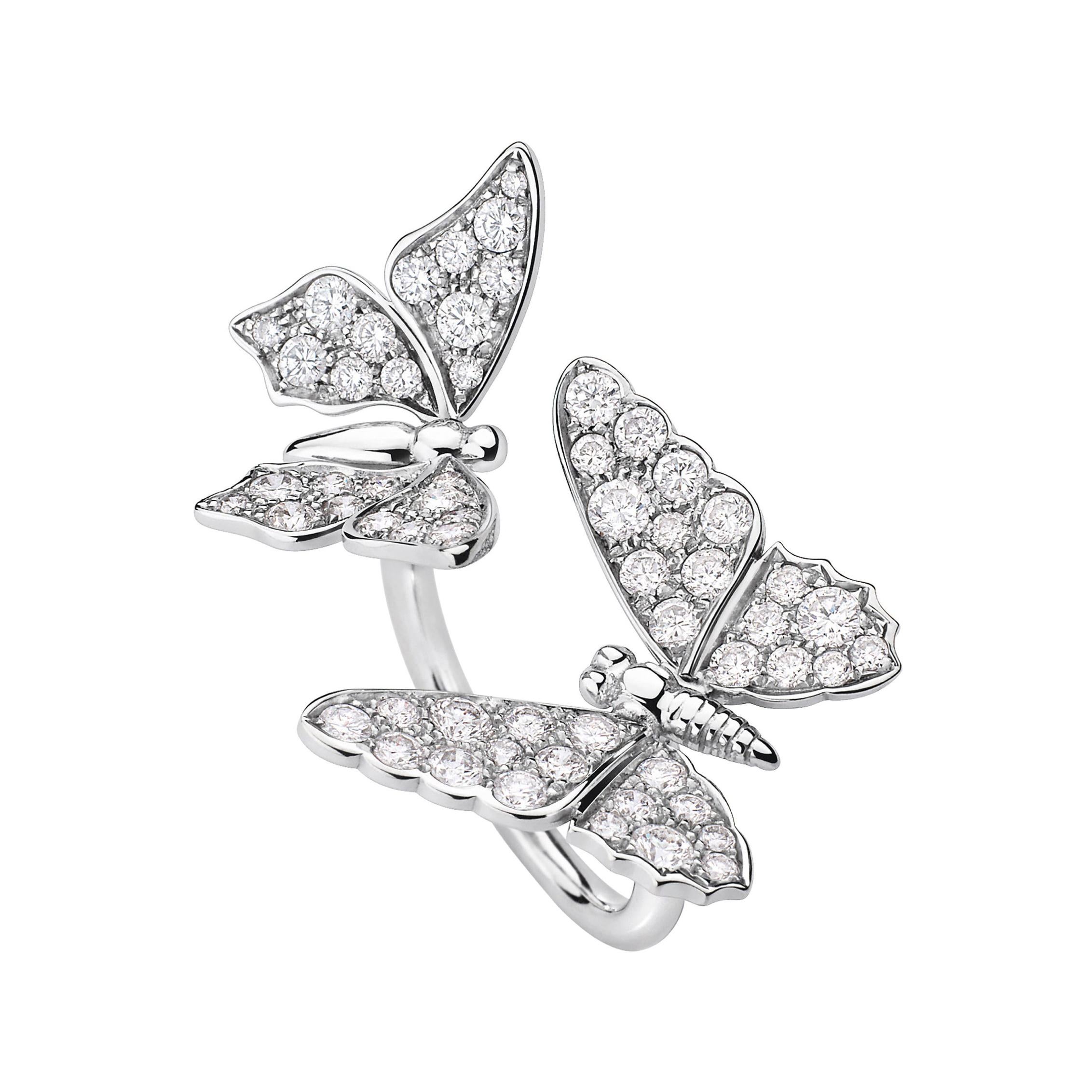 Édéenne Two Butterfly Diamonds and 18 Karat White Gold Ring For Sale