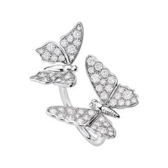Édéenne Two Butterfly Diamonds and 18 Karat White Gold Ring