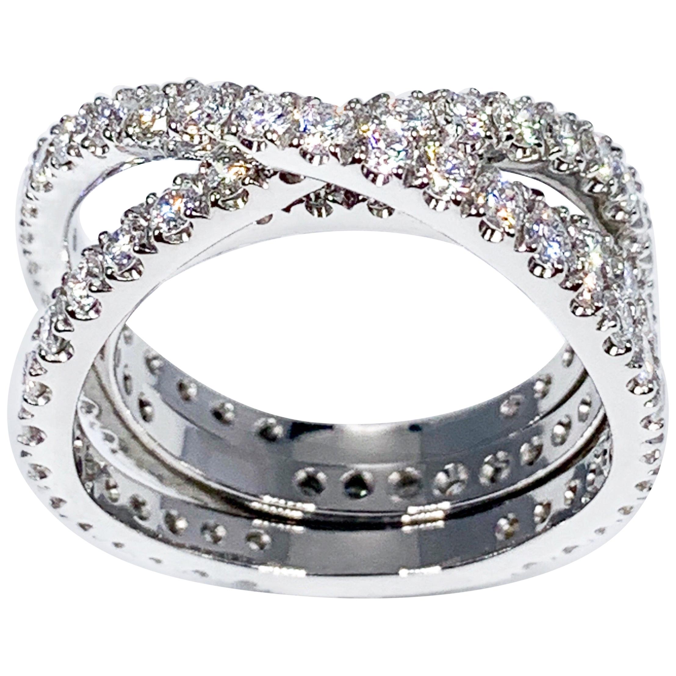 Transformable, Entwined 18K White Gold Band Rings with 3 carats of Diamonds For Sale