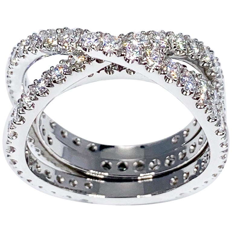 Transformable Ring Transformable, Entwined 18K White Gold Band Rings with 3 carats of ...