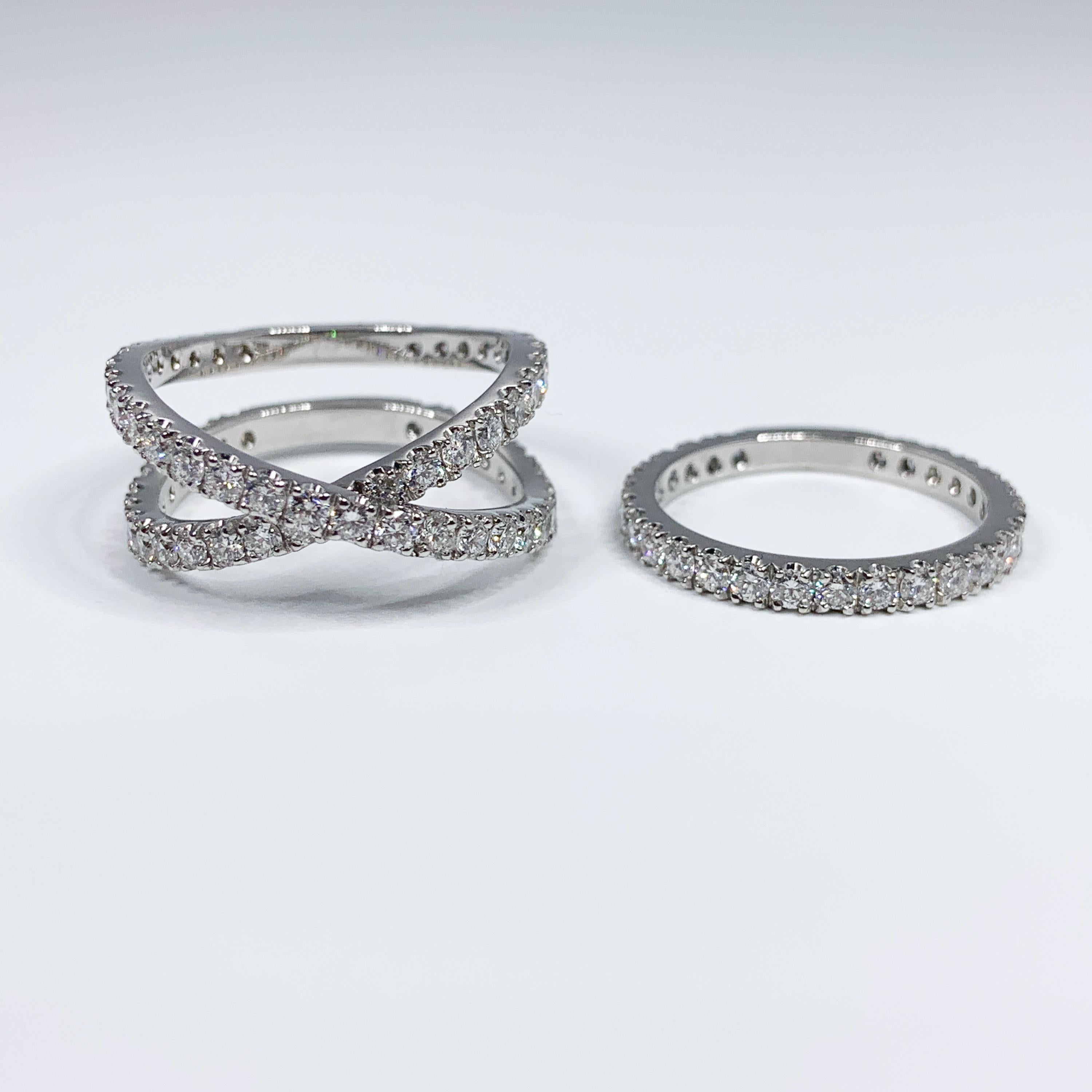 Contemporary Transformable, Entwined 18K White Gold Band Rings with 3 carats of Diamonds For Sale