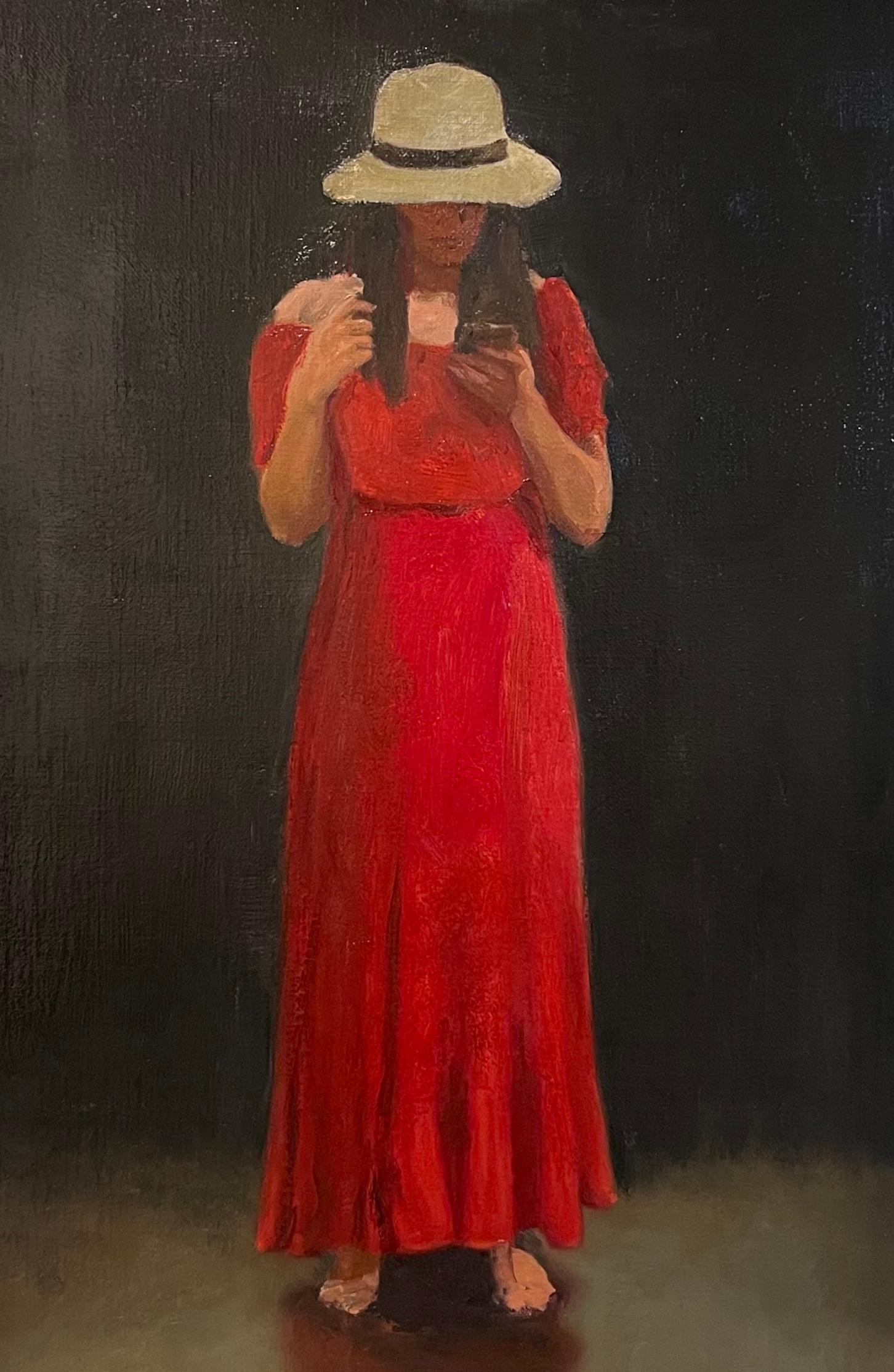 Fifth Ave Girl, Oil/Linen, Figurative Painting , Cuban-American Artist, 18 x 14 5