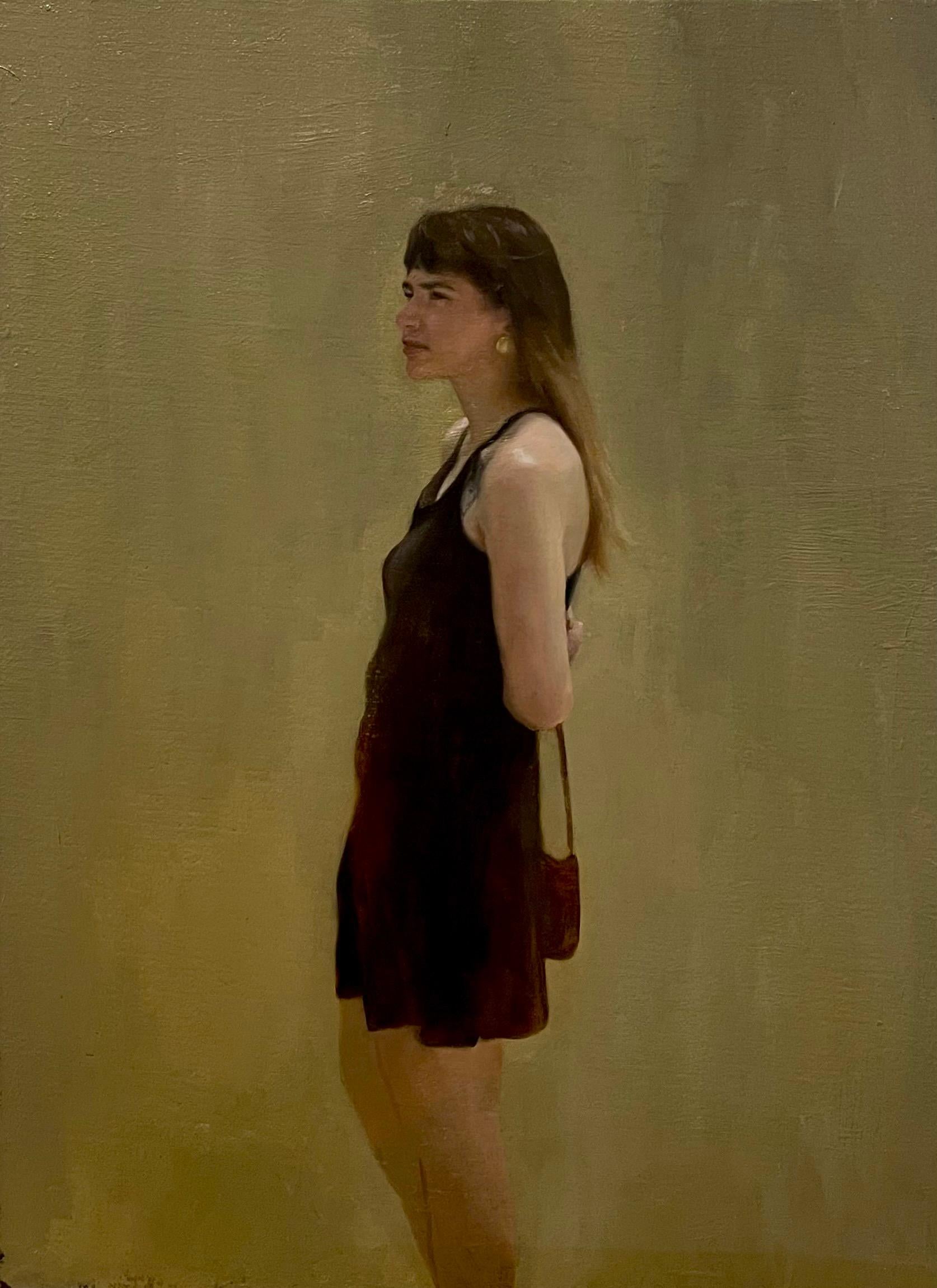 Fifth Ave Girl, Oil/Linen, Figurative Painting , Cuban-American Artist, 18 x 14 6