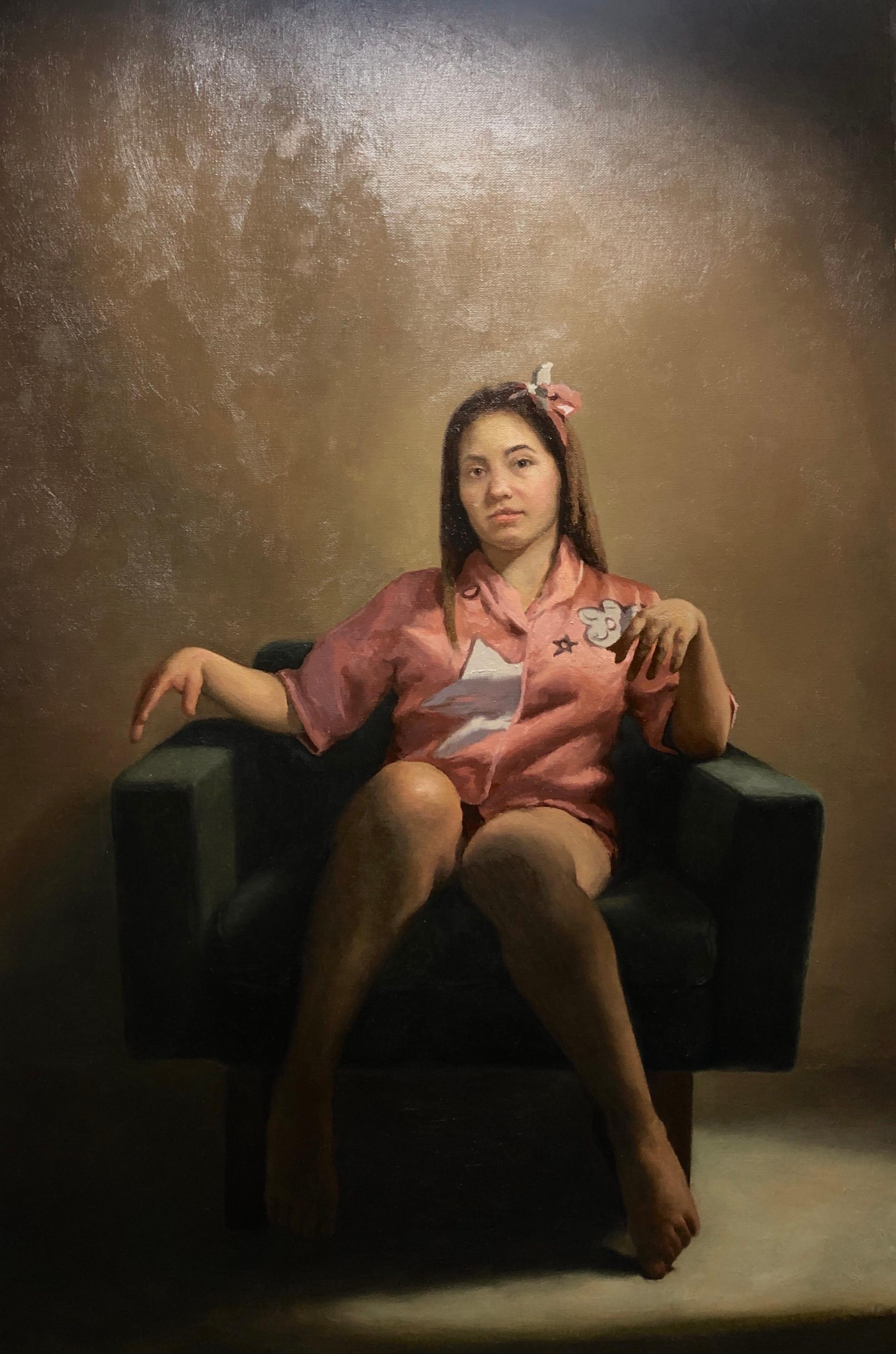 PUPPET Öl/Leinen, figuratives Gemälde, kubanisch-amerikanischer Künstler, 21x14, gerahmt – Painting von Edel Lugones