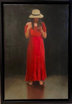 WOMEN IN A HAT oil/Linen, Figurative Painting , Cuban-American, 20 x 16 framed 