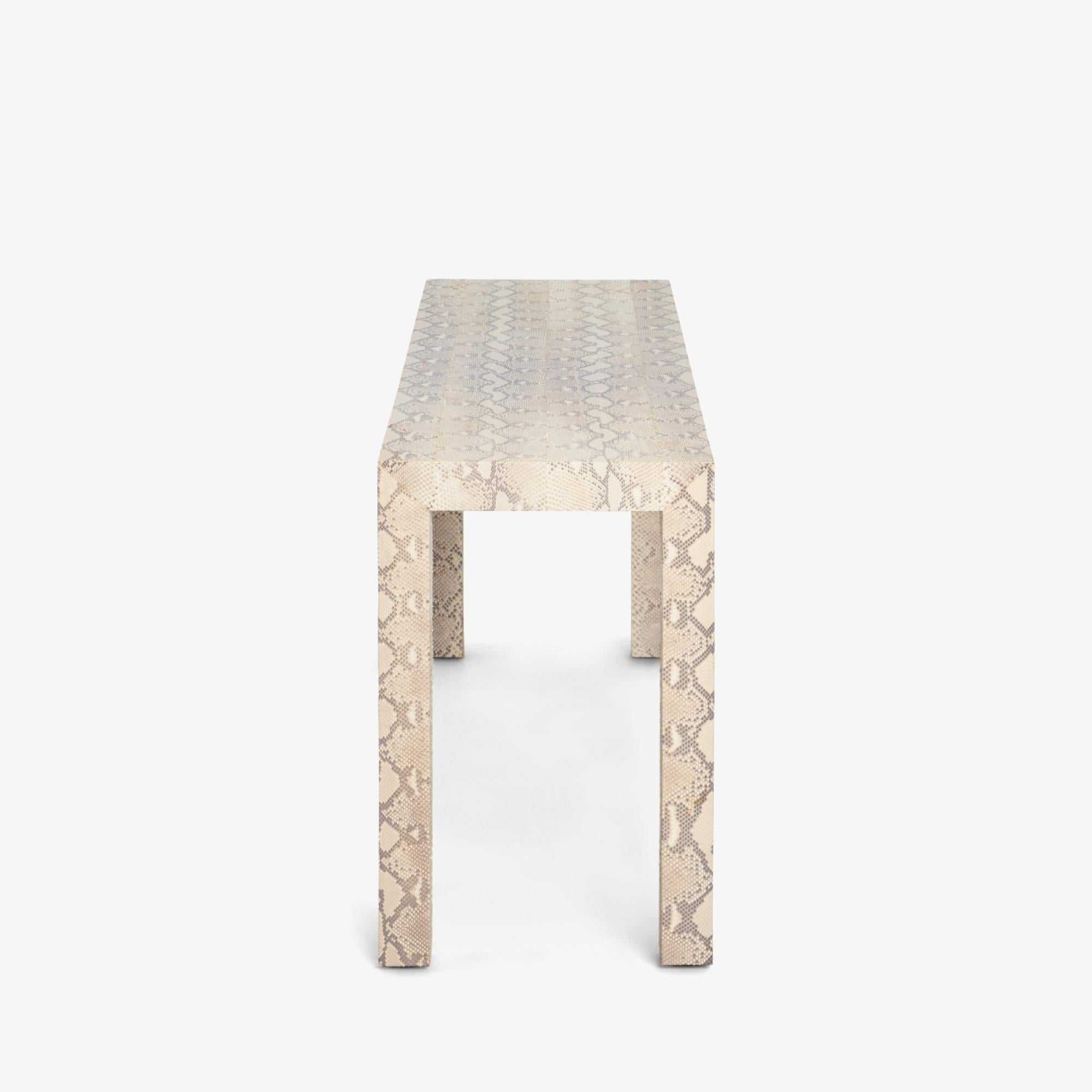 American Edelman Leather Genuine Python Parsons Console in the style of Karl Springer For Sale