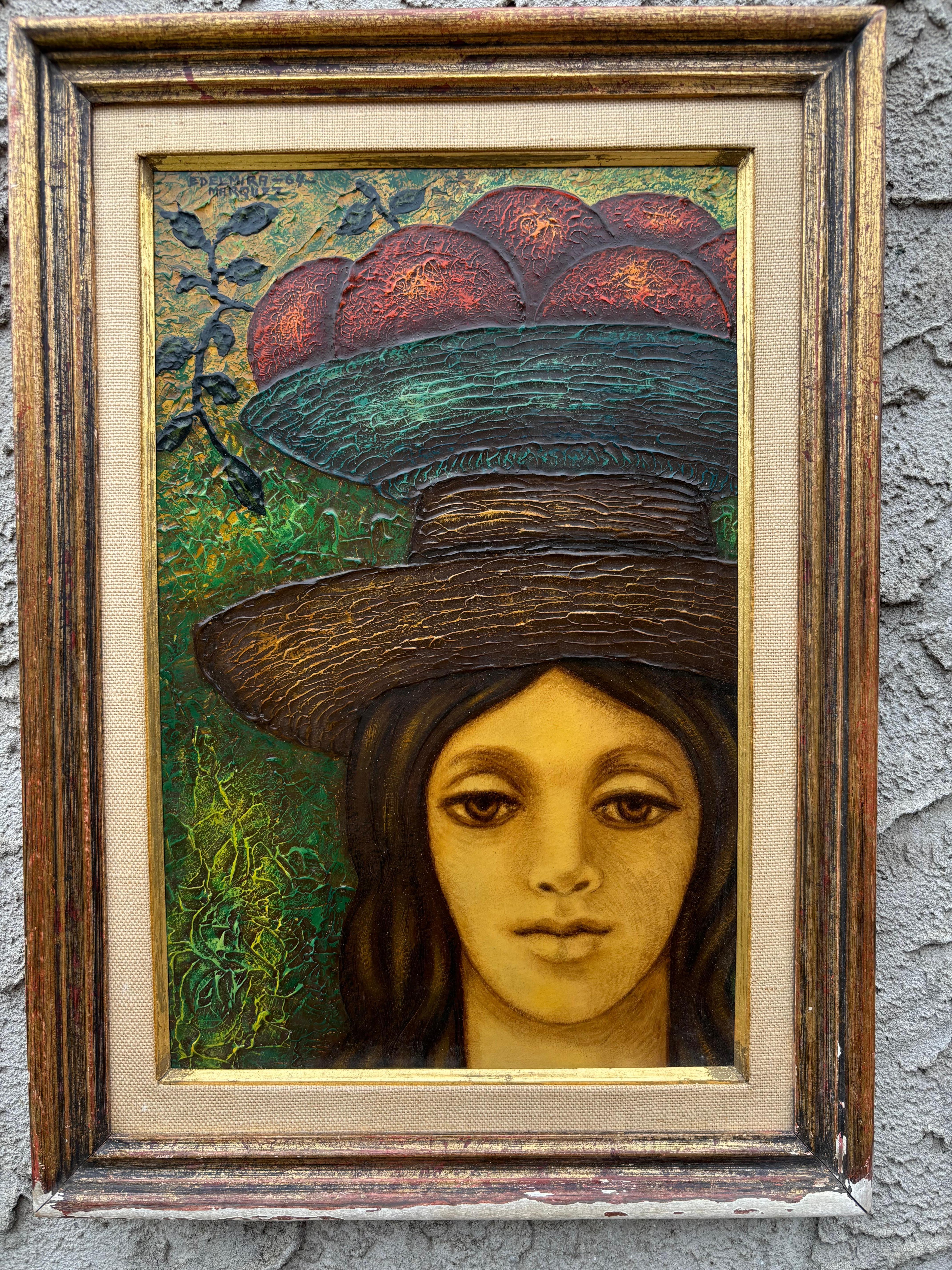 Edelmira Marquez Oil on board of young girl dated and signed In Good Condition For Sale In Philadelphia, PA
