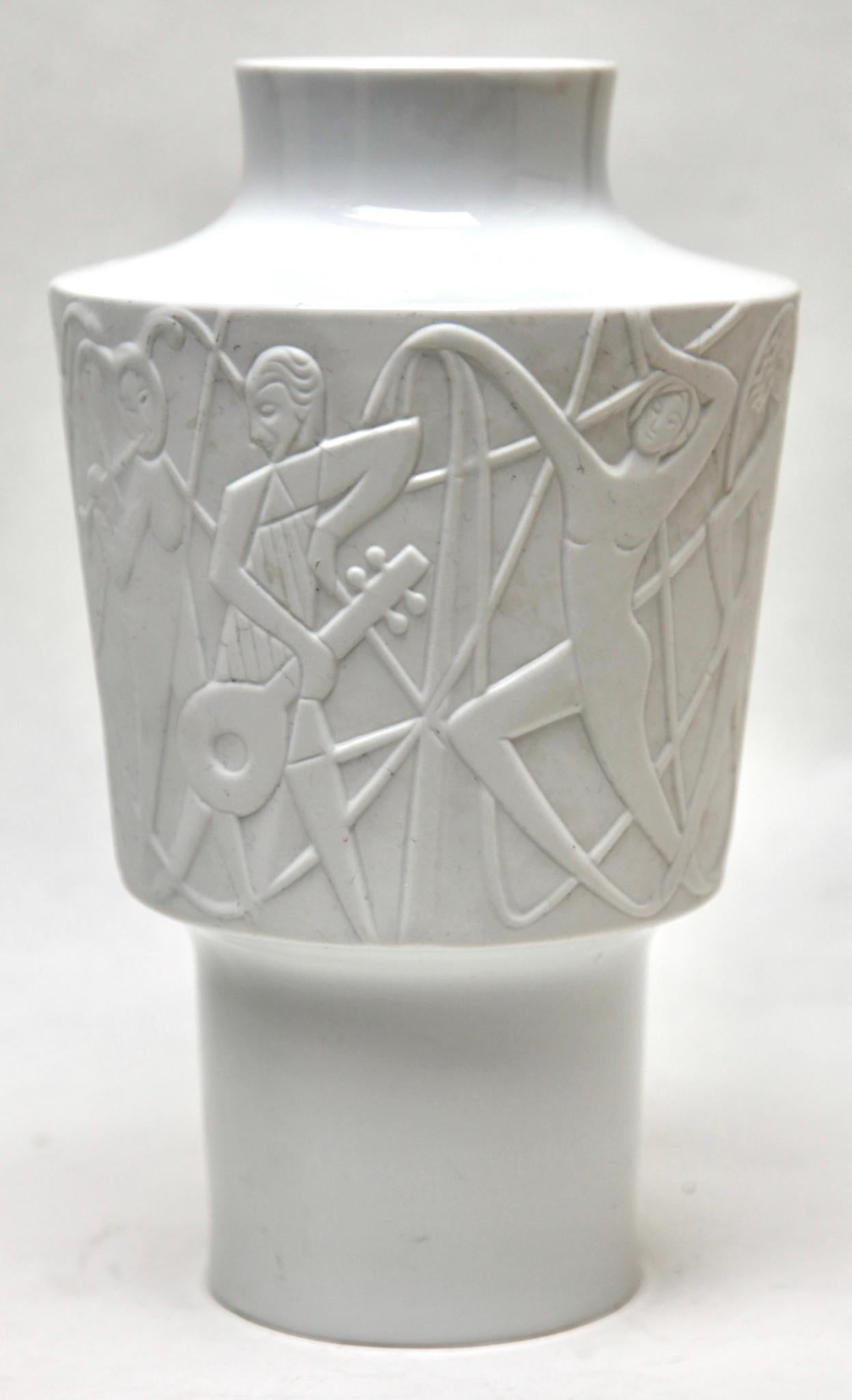 Mid-Century Modern Vase en porcelaine Edelstein avec images stylisées Allemagne des années 1960 en vente