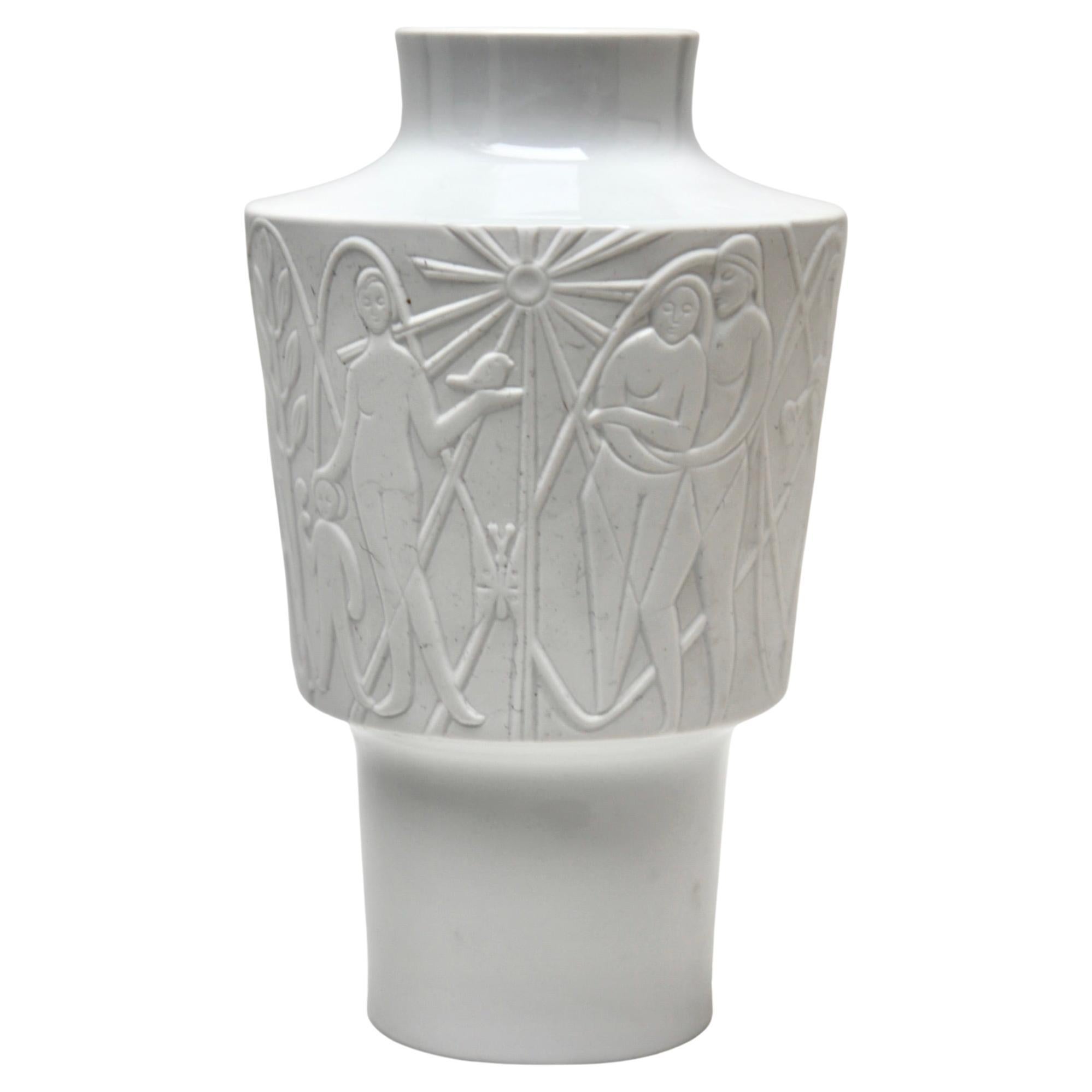 Vase en porcelaine Edelstein avec images stylisées Allemagne des années 1960 en vente