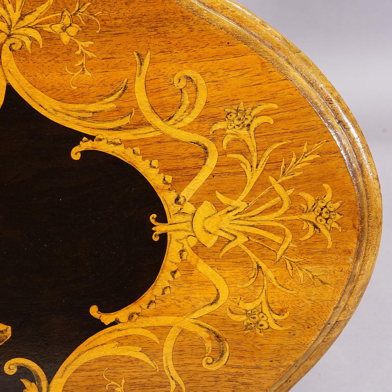 19th Century Edelweis Marquetry Side Table Swiss Brienz 1900 For Sale