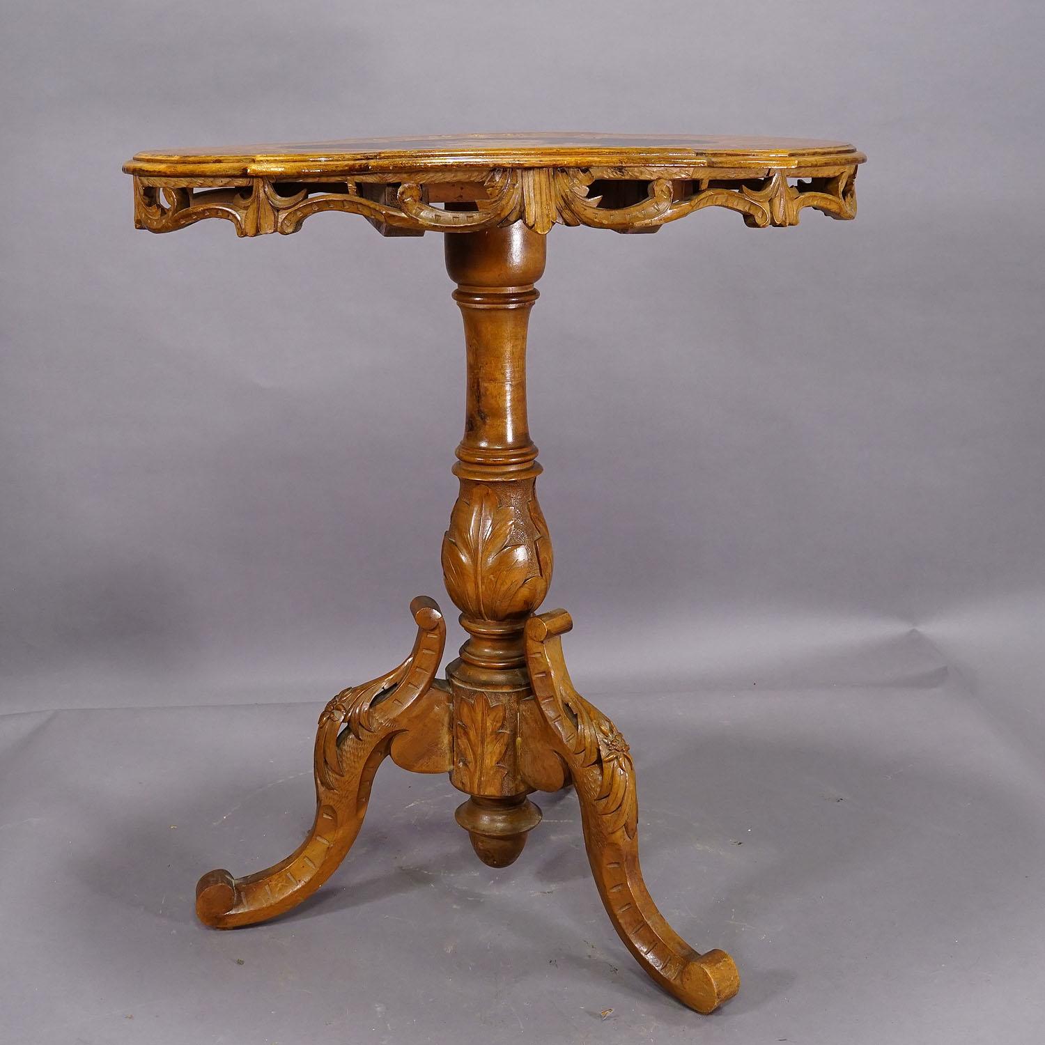 Edelweis Marquetry Side Table Swiss Brienz 1900 For Sale 1