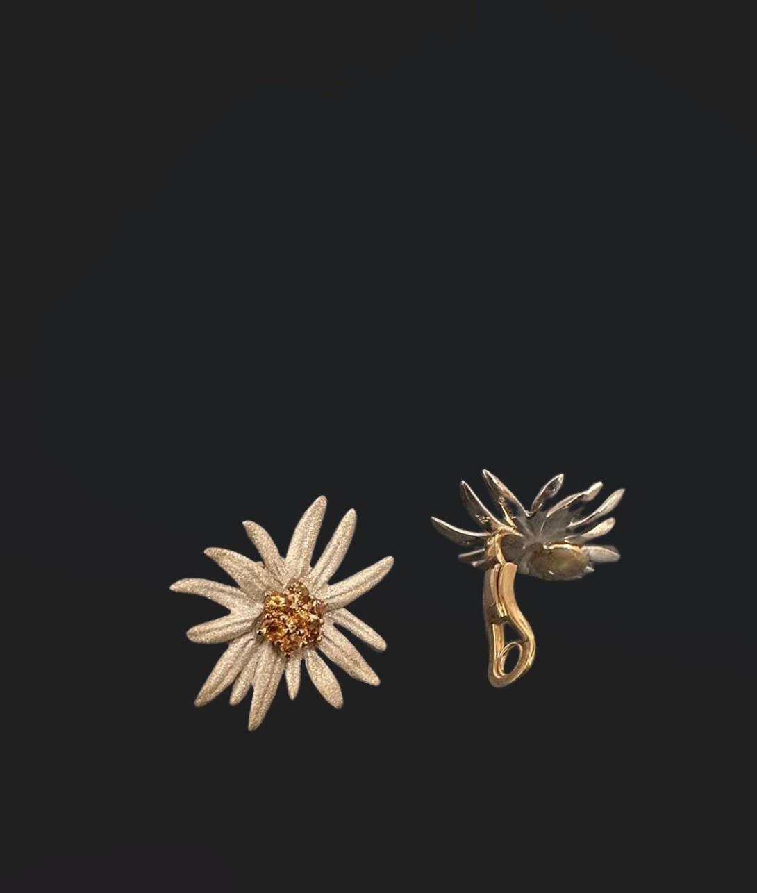 Boucles d'oreilles à pince Edelweiss en argent sterling et or jaune 18 carats avec spessartine Pour femmes en vente