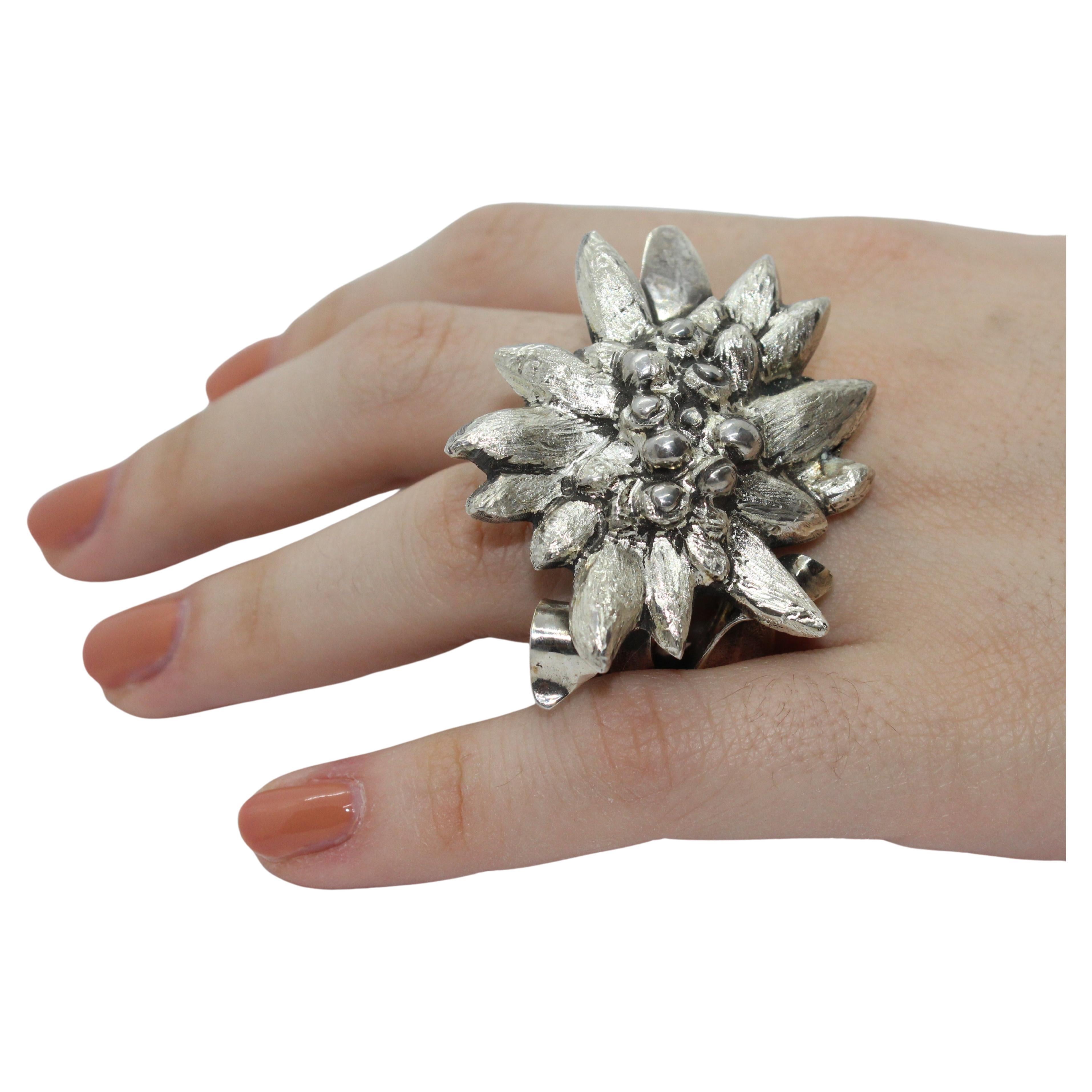 "Edelweiss - Stella Alpina" Ring Sterling Silver, Handcrafted, Italy