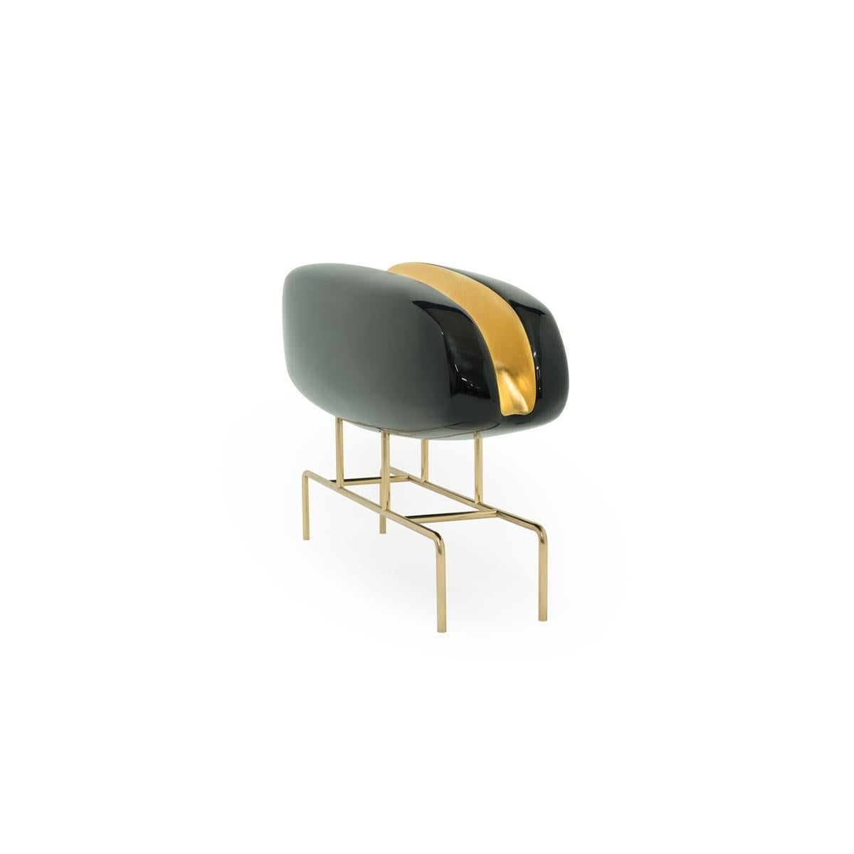 Modern Eden, 21st Century Black Polished Resin and Gold Leaf Collectible Design Console