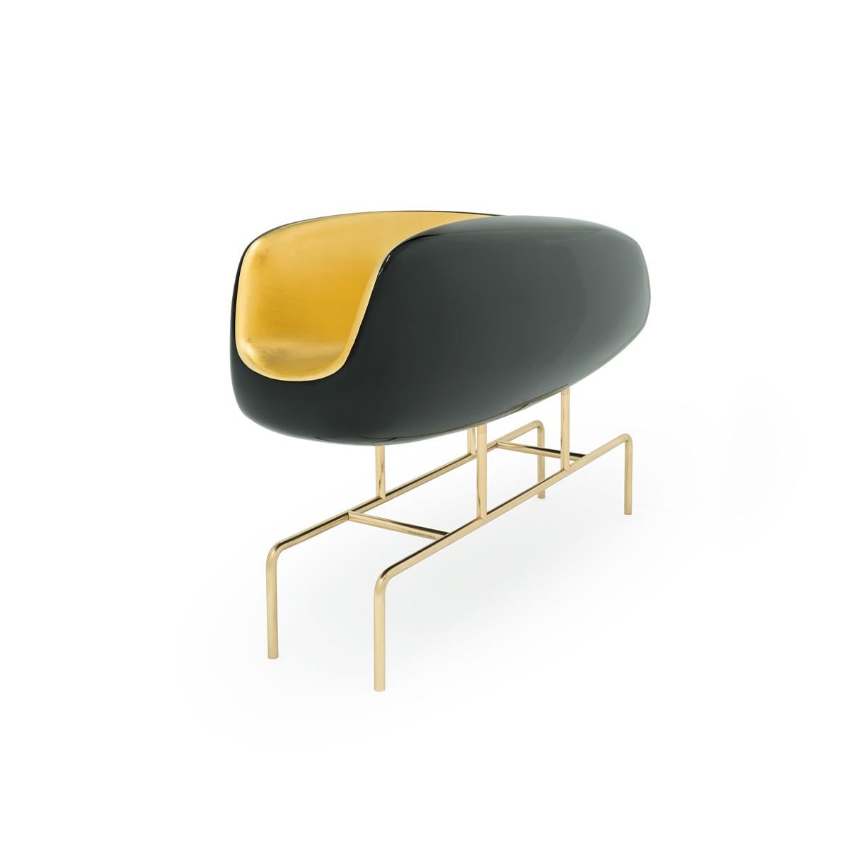 French Eden, 21st Century Black Polished Resin and Gold Leaf Collectible Design Console