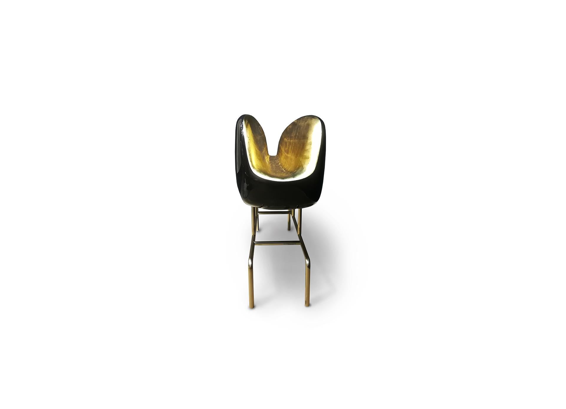 Appliqué Eden, 21st Century Black Polished Resin and Gold Leaf Collectible Design Console