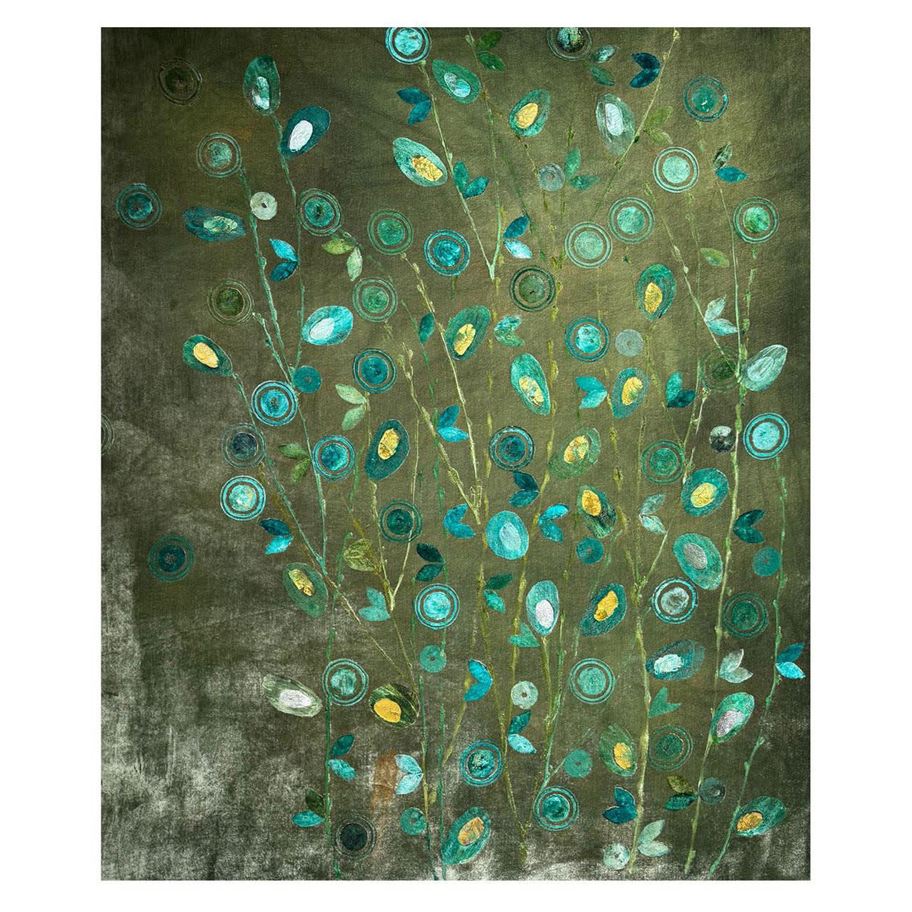 Eden Green Velvet Hand-Painted Tapestry