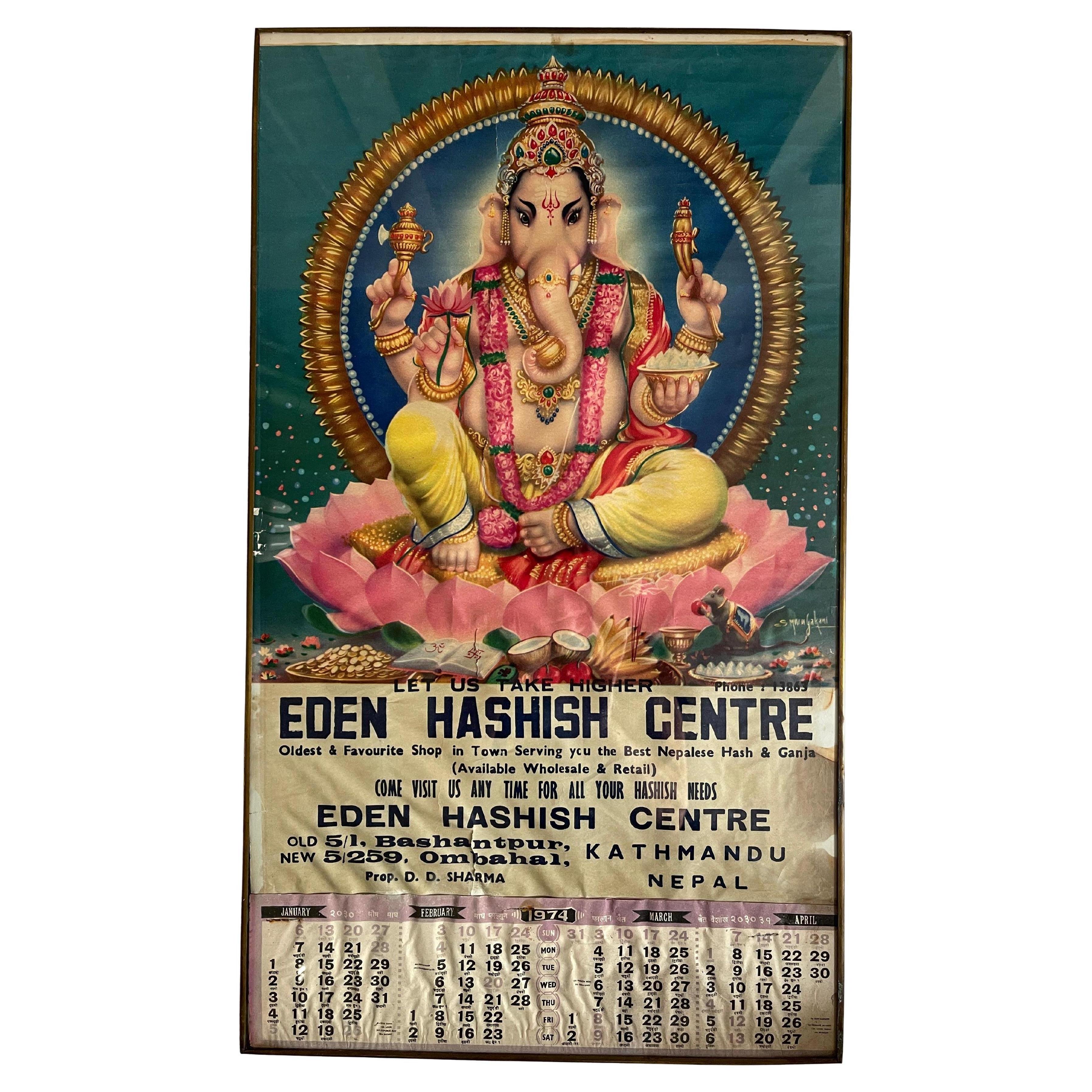 Eden Hashish Centre Katmandú Cartel Ganesh Calendario 1974 en venta