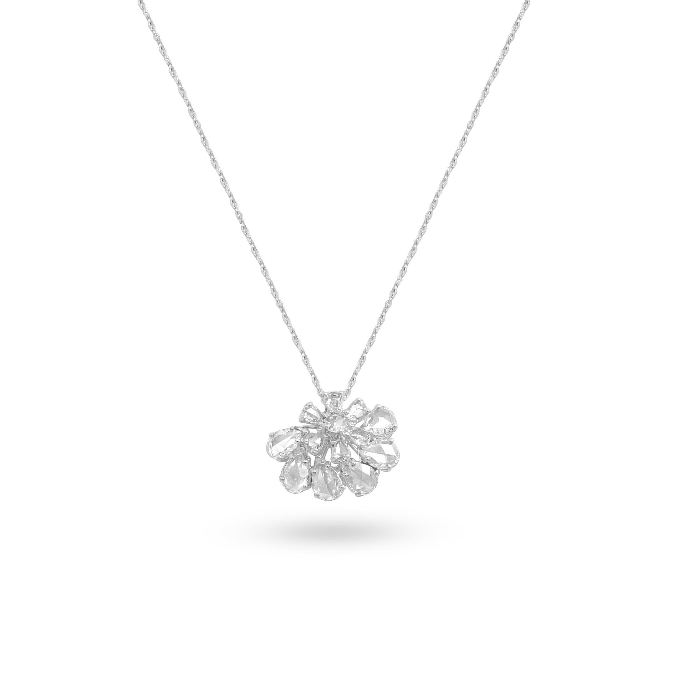 Collar de diamantes talla rosa Eden de oro blanco de 18 quilates Corte rosa en venta