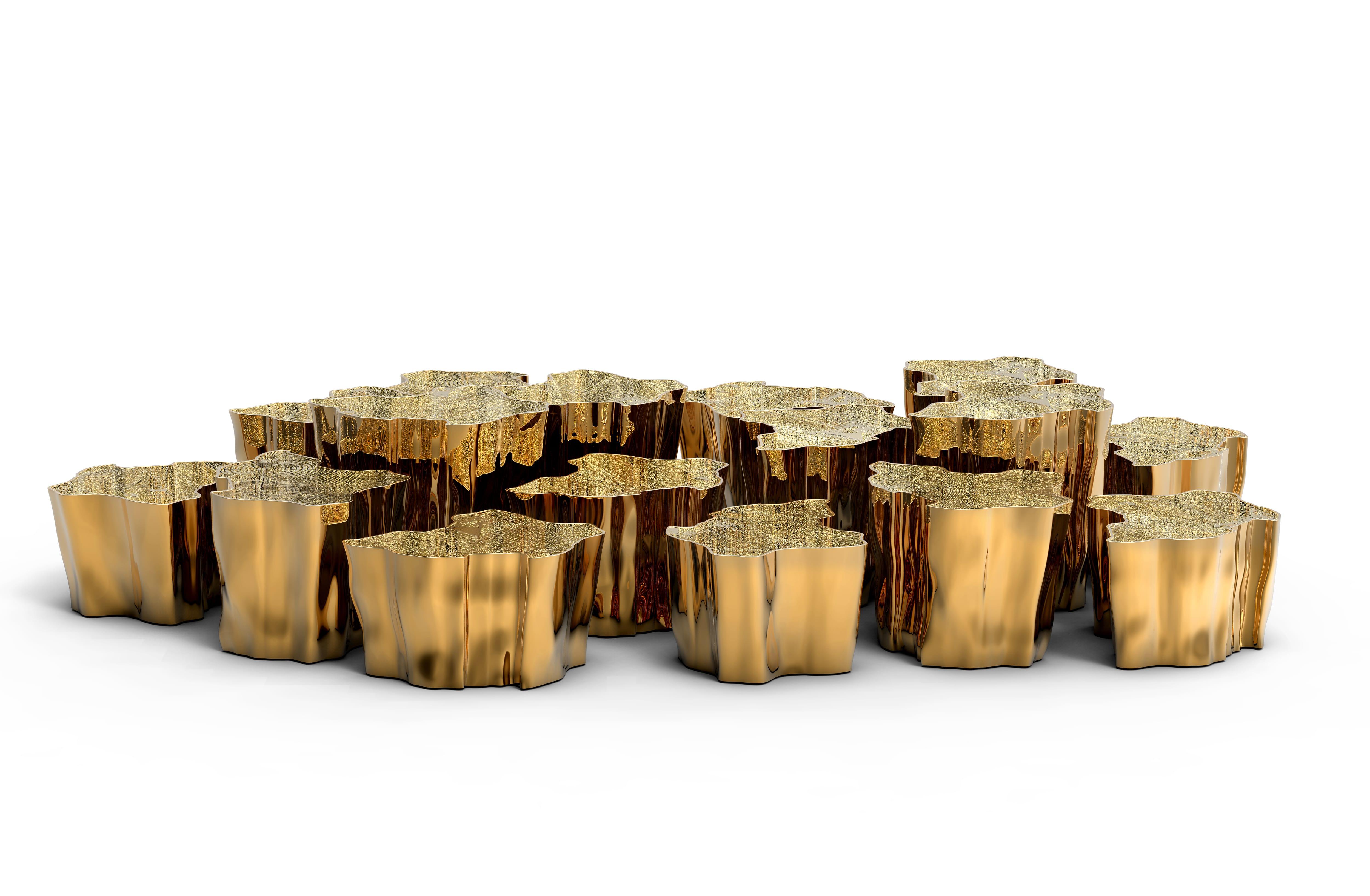 Modern Eden Series Center Table in Brass, 'Set of 8' For Sale