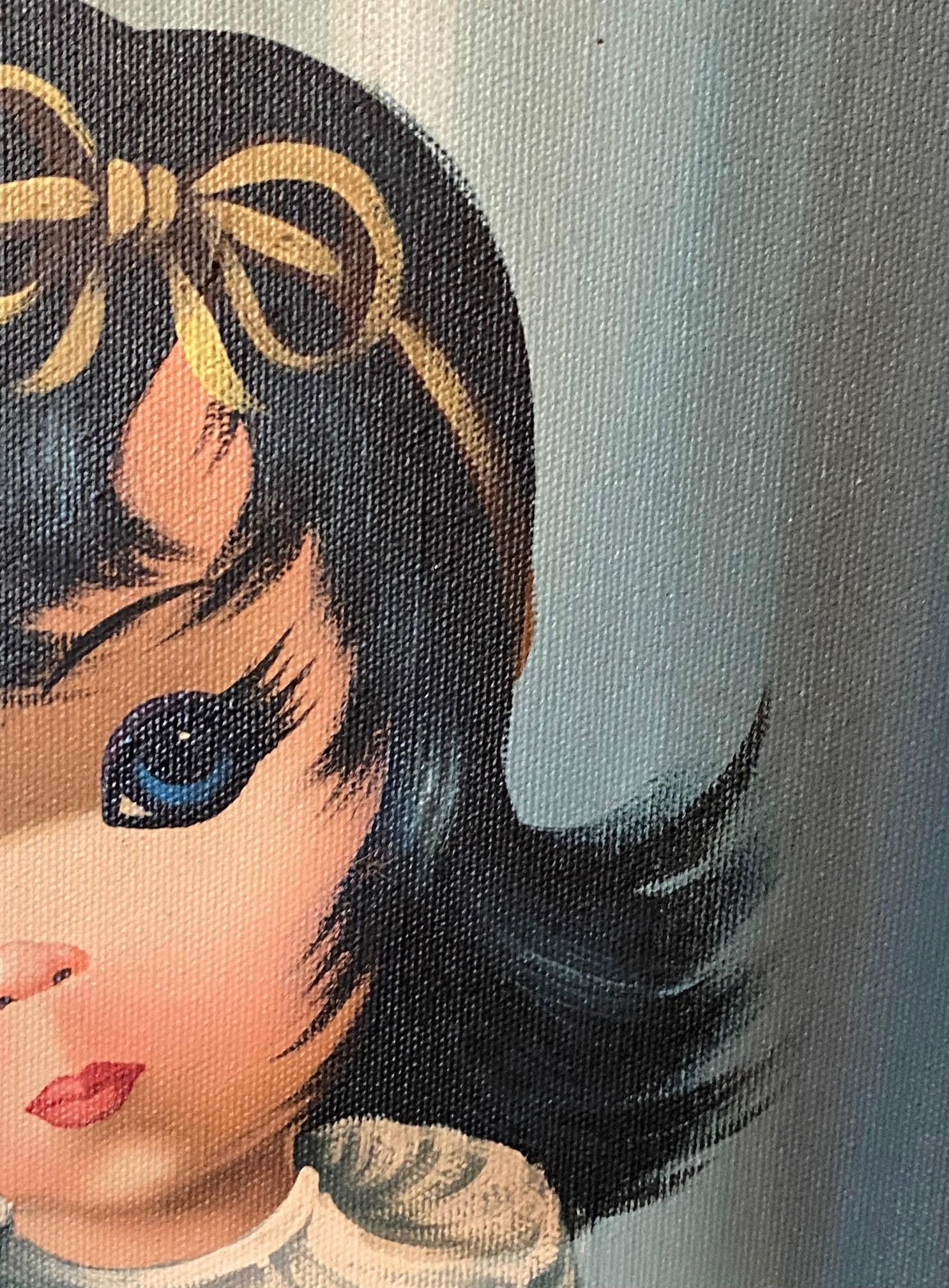 Eden Signed Mid-Century Modern Original Big Eyes Harlequin Moppet Oil Painting For Sale 3