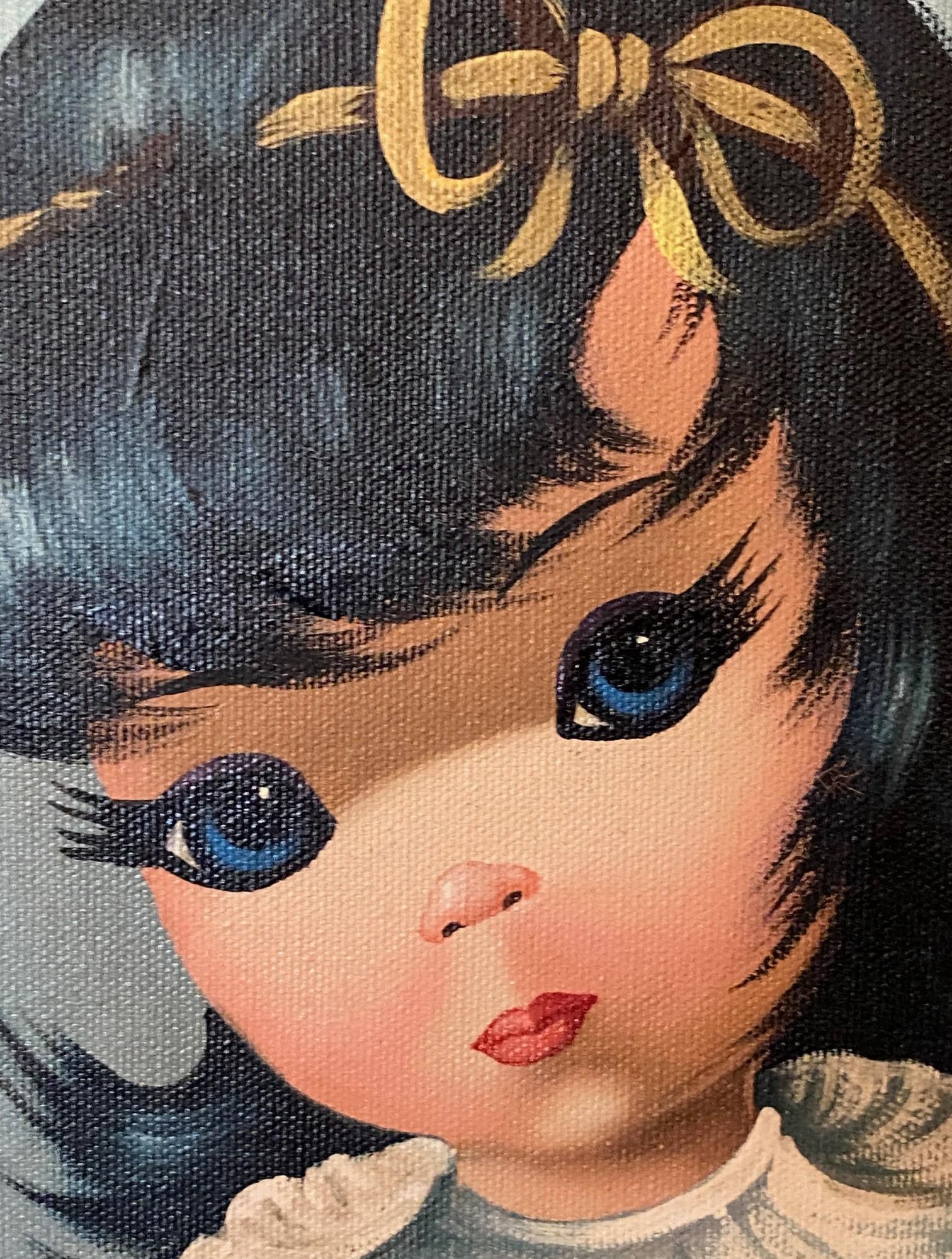 Eden Signed Mid-Century Modern Original Big Eyes Harlequin Moppet Oil Painting For Sale 5
