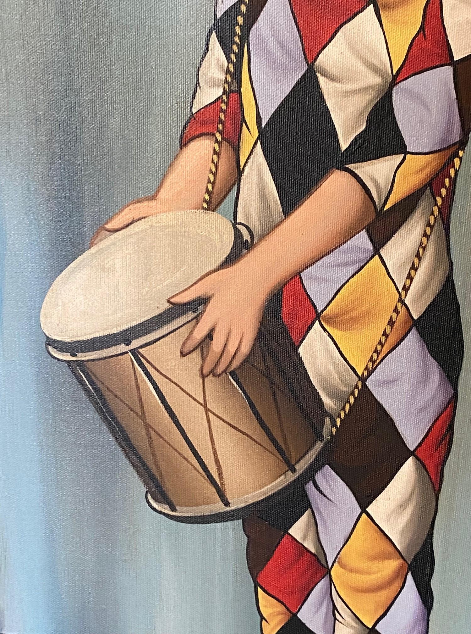 Eden Signed Mid-Century Modern Original Big Eyes Harlequin Moppet Oil Painting In Good Condition For Sale In Studio City, CA