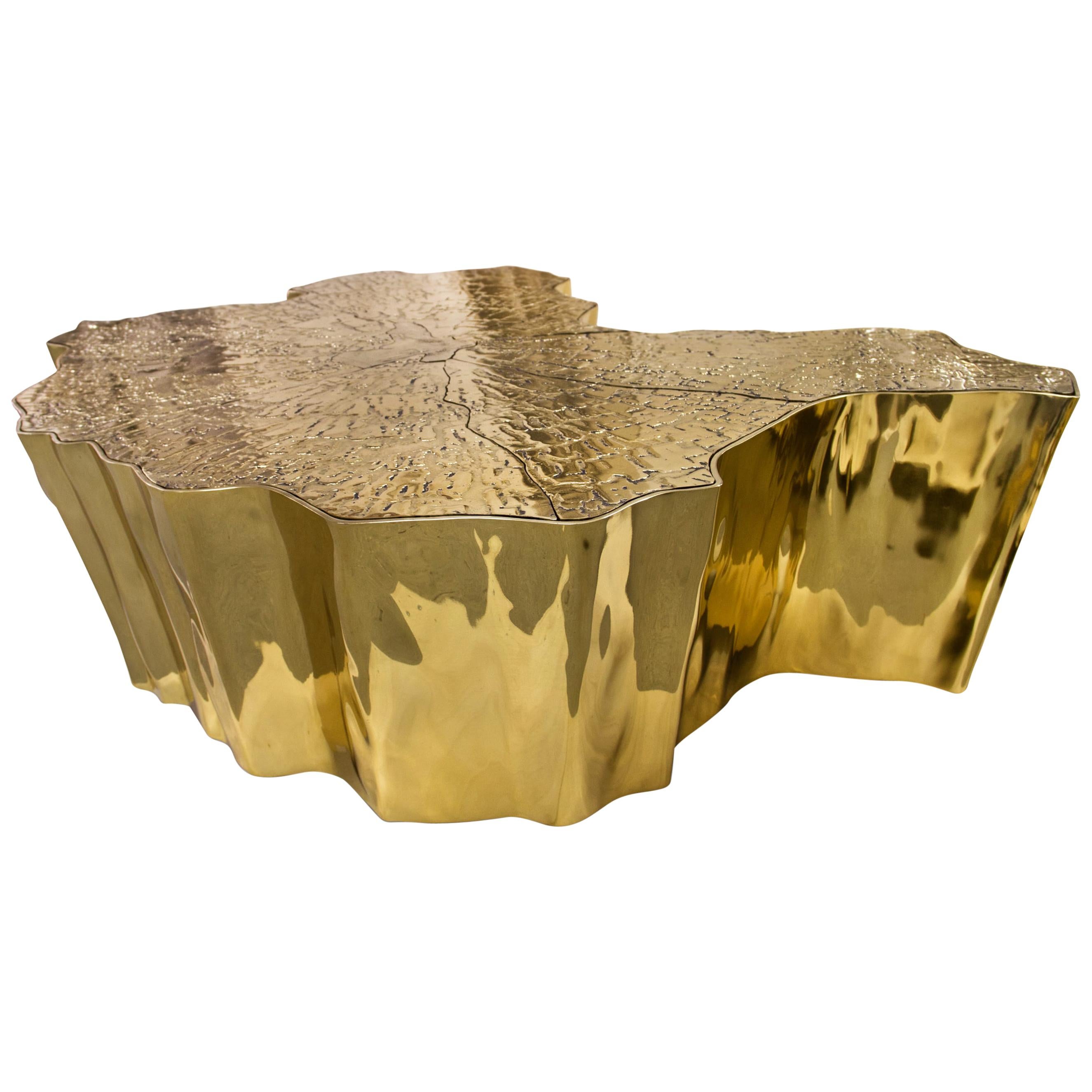 Eden Small Center Table in Polished Casted Brass For Sale