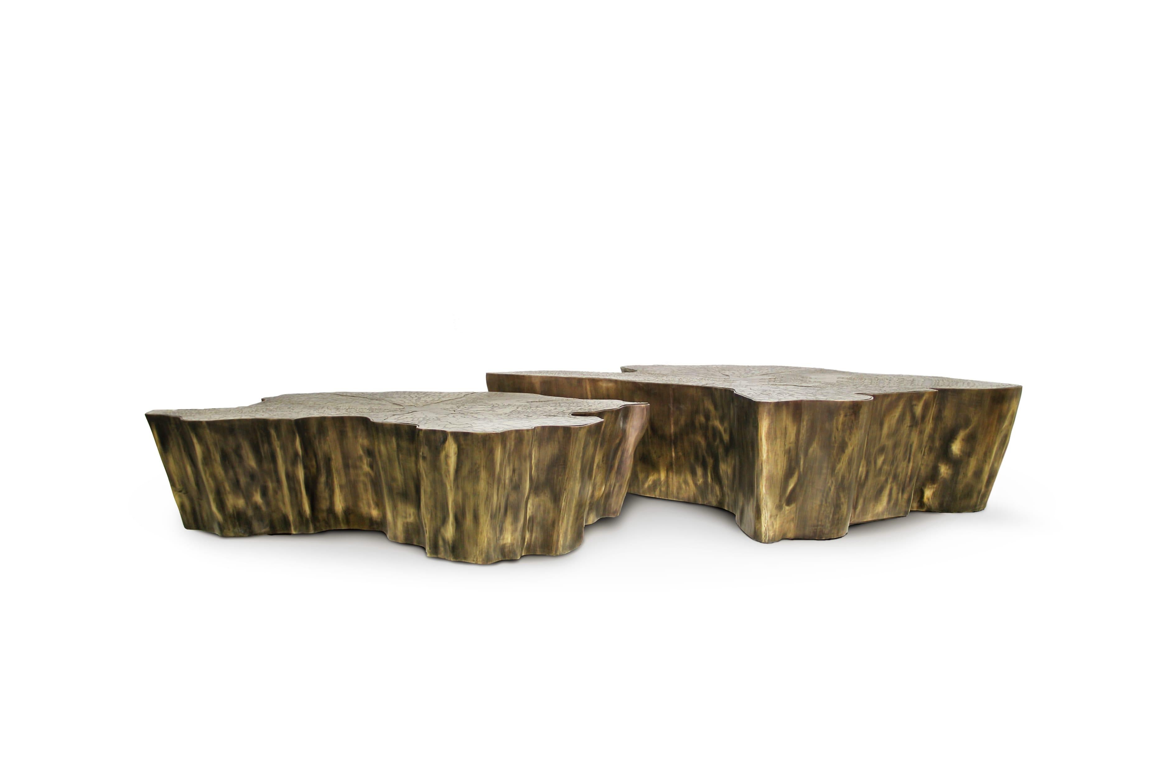 Modern Eden Small Center Table in Patina Casted Brass For Sale