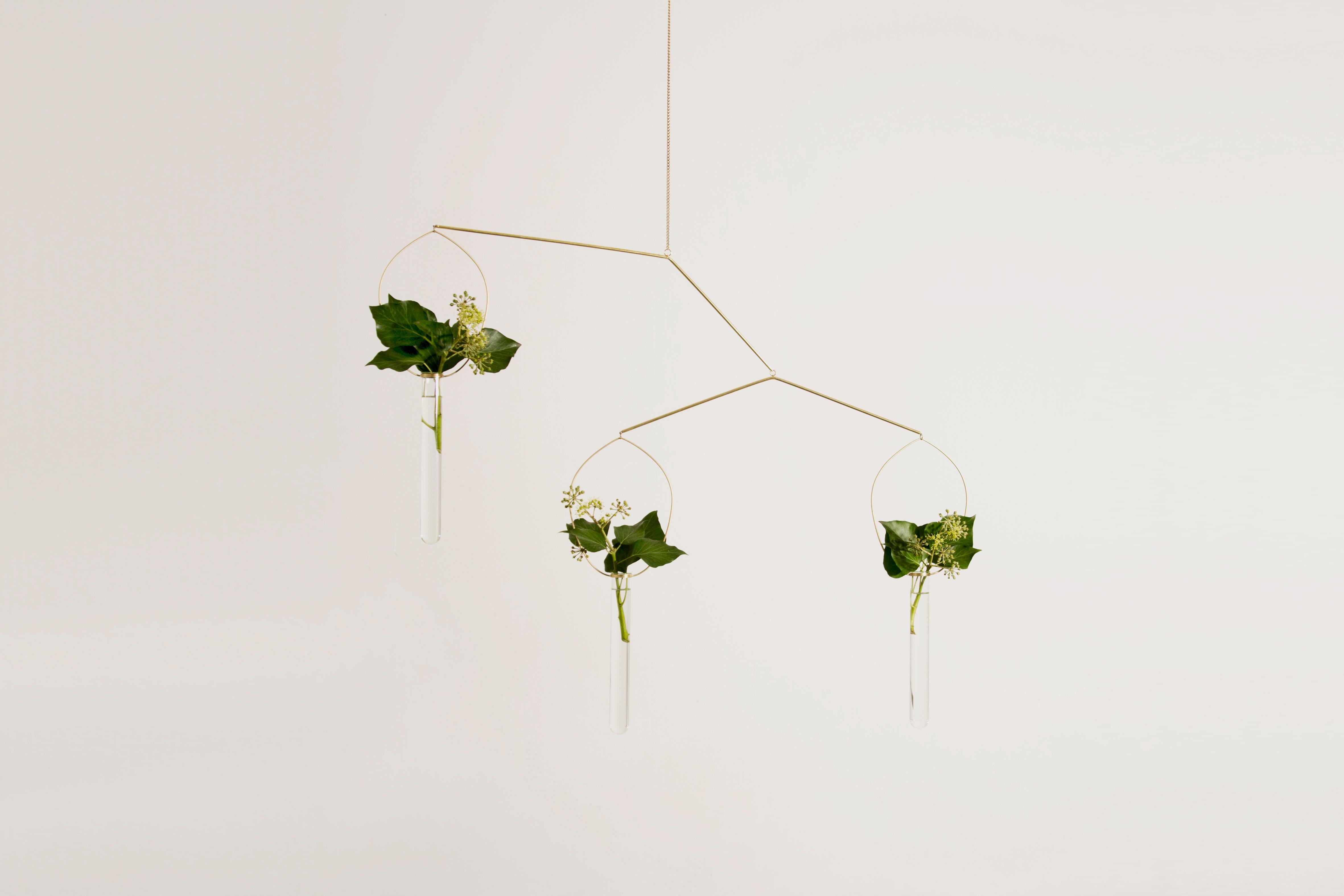 Eden, sculpture
Eden is a kinetic sculpture, composed by small floating vases that celebrate natural beauty and balance.
Materials: handcrafted solid brass with satin finish, borosilicate glass
Dimensions: 160 x 75 x 80 cm

The project is inspired