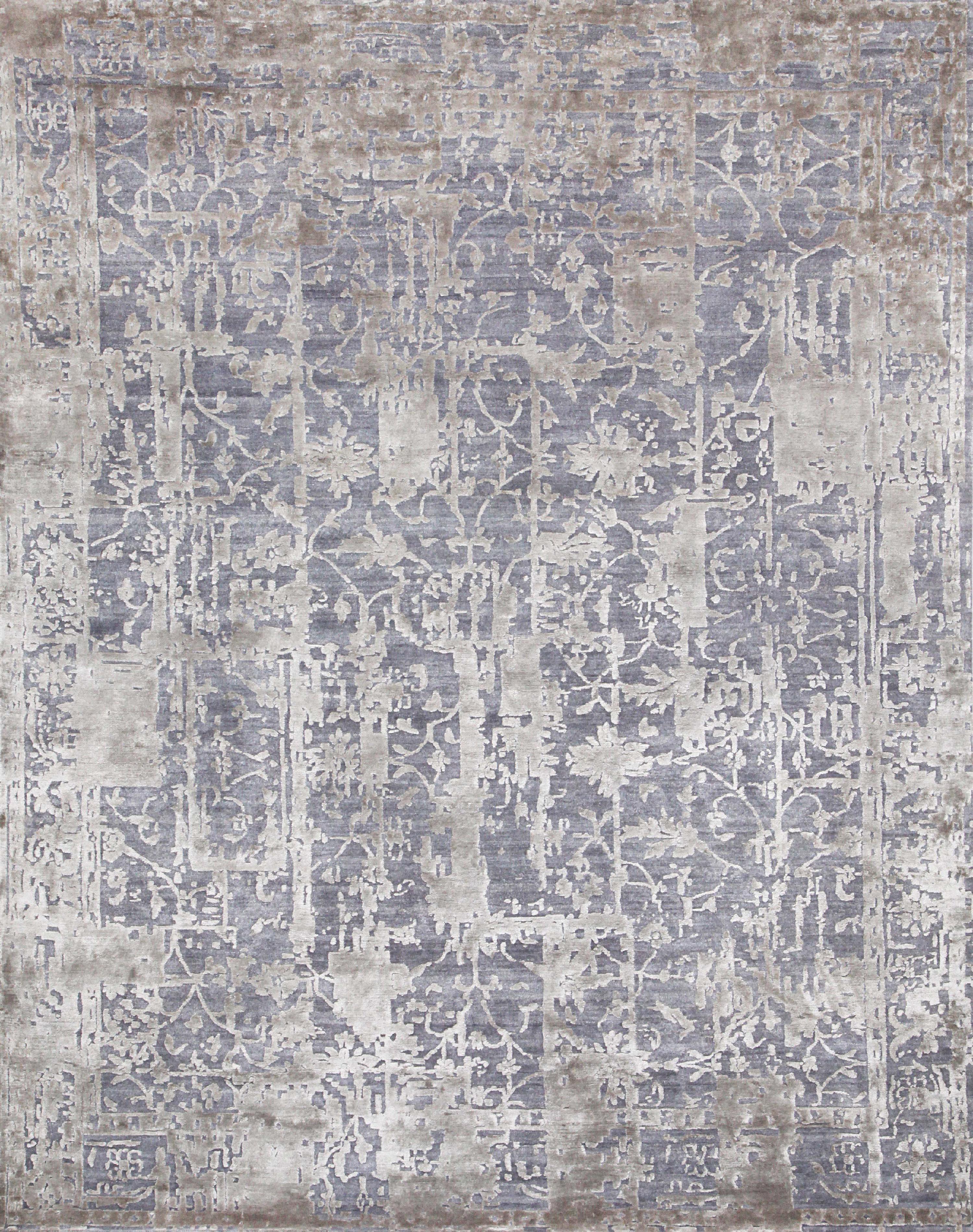 Other EDERRA Hand Knotted Transitional Wool & Silk Rug, Beige & Grey Colours by Hands For Sale