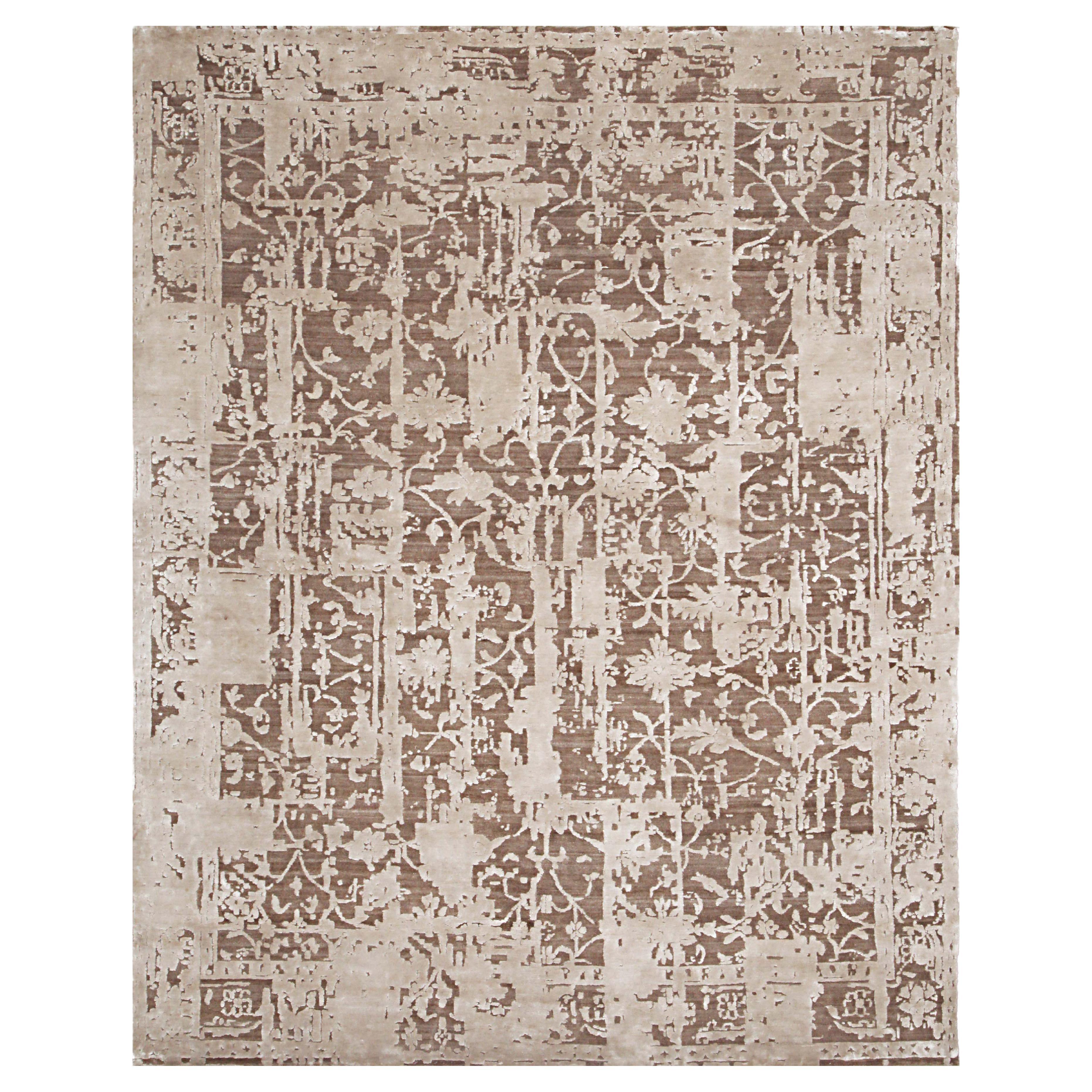 EDERRA Hand Knotted Transitional Wool & Silk Rug, Beige & Grey Colours by Hands