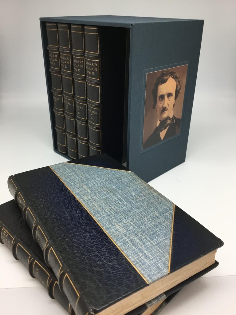Poe, Edgar Allan, The Works of Edgar Allan Poe. New York: G. P. Putnam’s Sons, The Knickerbocker Press, 1902. Putnam Edition, 6 volume set. Period three-quarter bound Moroccan leather with blue cloth. Housed in a custom blue slipcase.

Presented is
