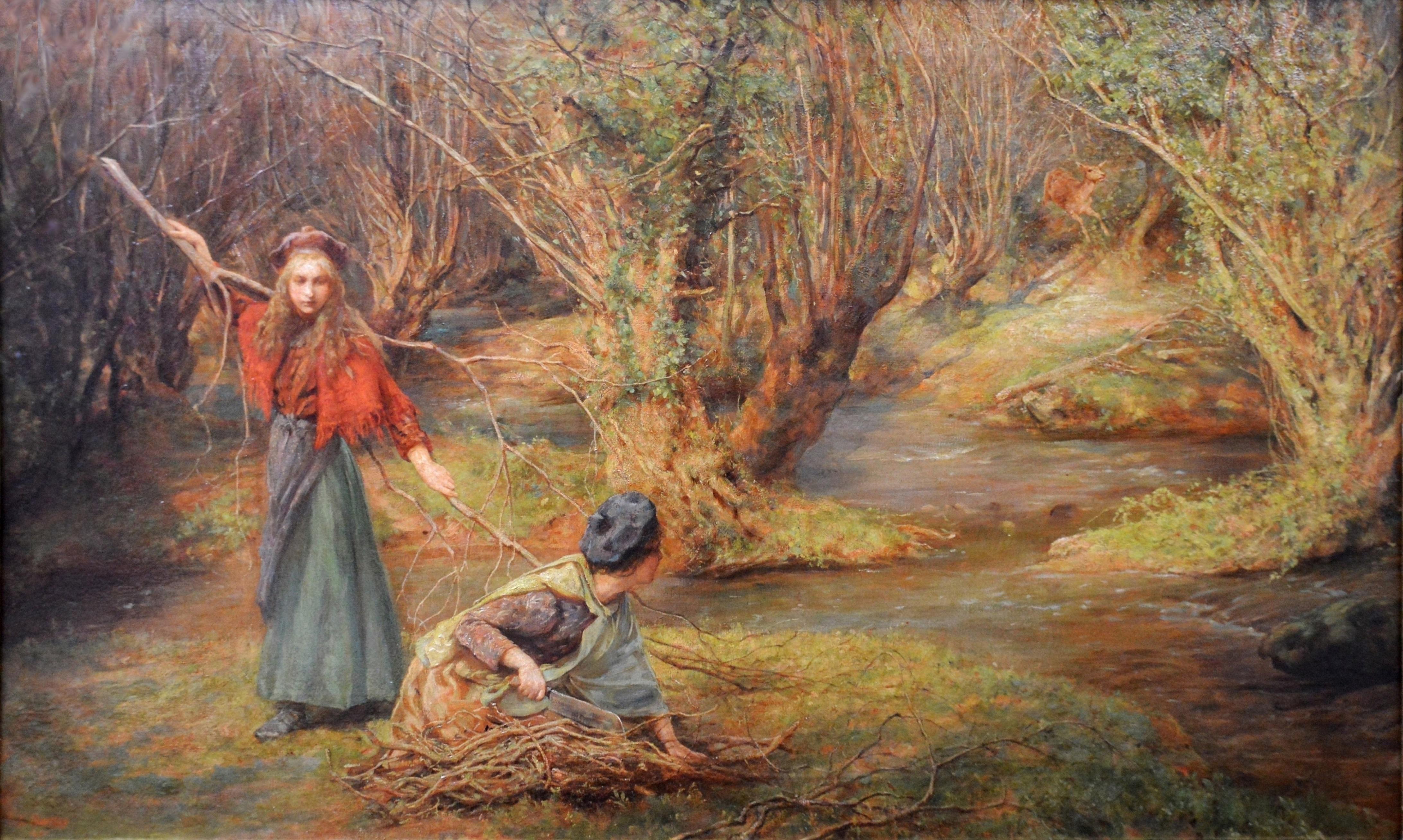 Children of the New Forest - Très grande peinture à l'huile de la Royal Academy, 1901  - Mouvement esthétique Painting par Edgar Barclay