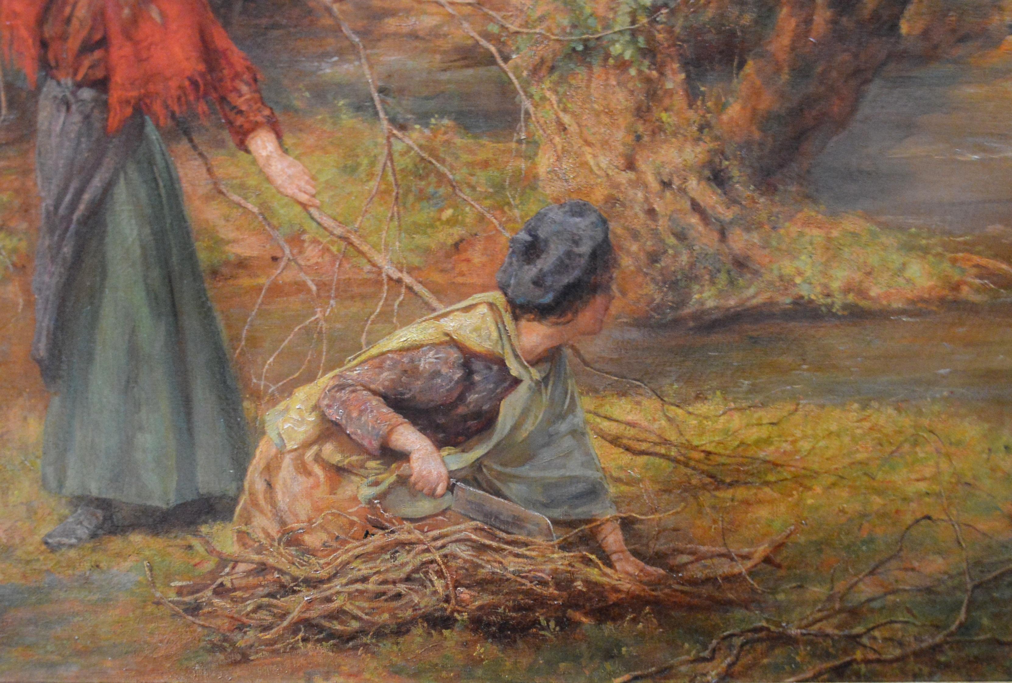‘Children of the New Forest’ by Edgar Barclay (1842-1913).
Depicting two girls gathering kindling in winter woodland, this very large painting is signed by the artist and was exhibited at the Royal Academy in 1901.

All our paintings are sold in the