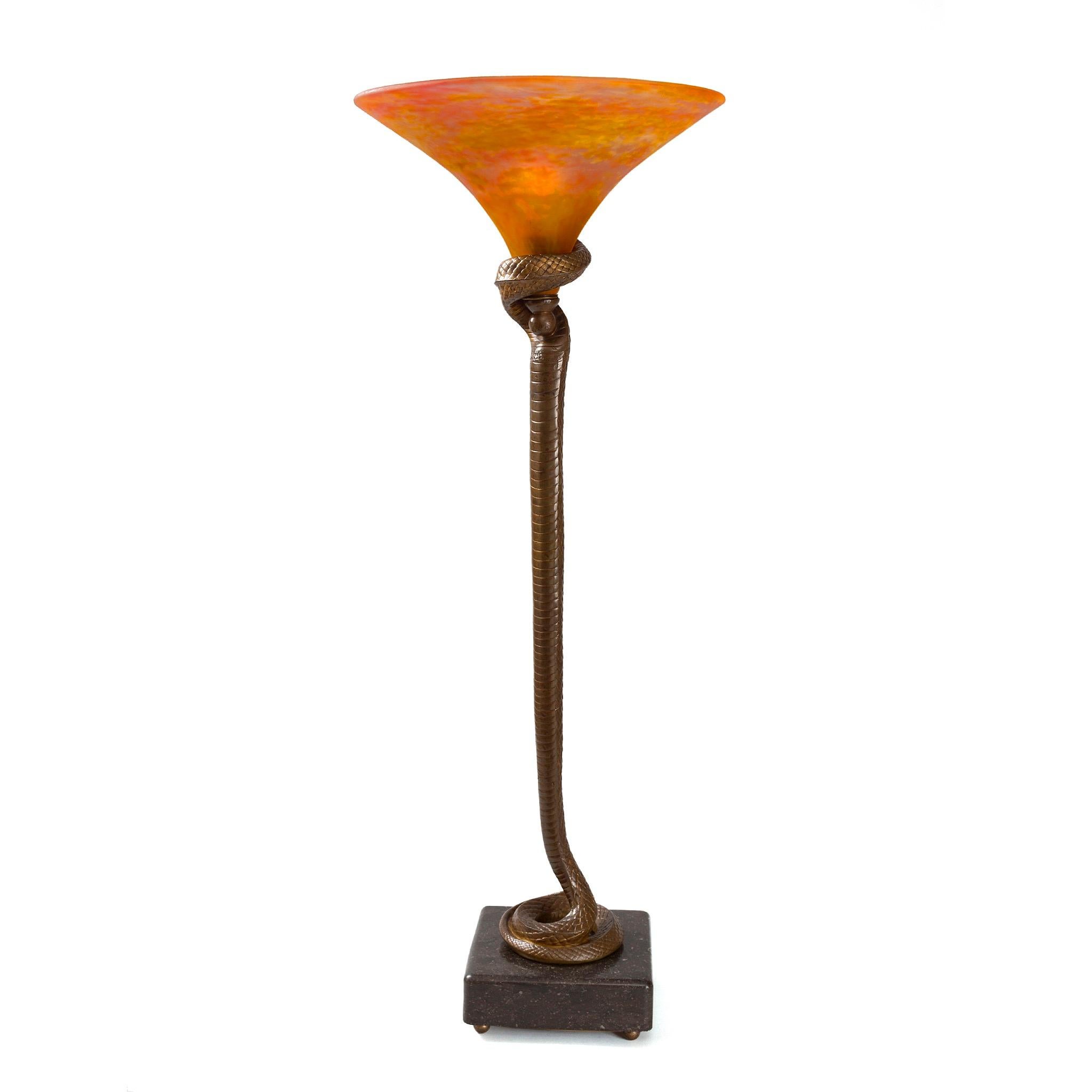 Edgar Brandt and Daum “La Tentation” Table Lamp In Excellent Condition For Sale In New York, NY
