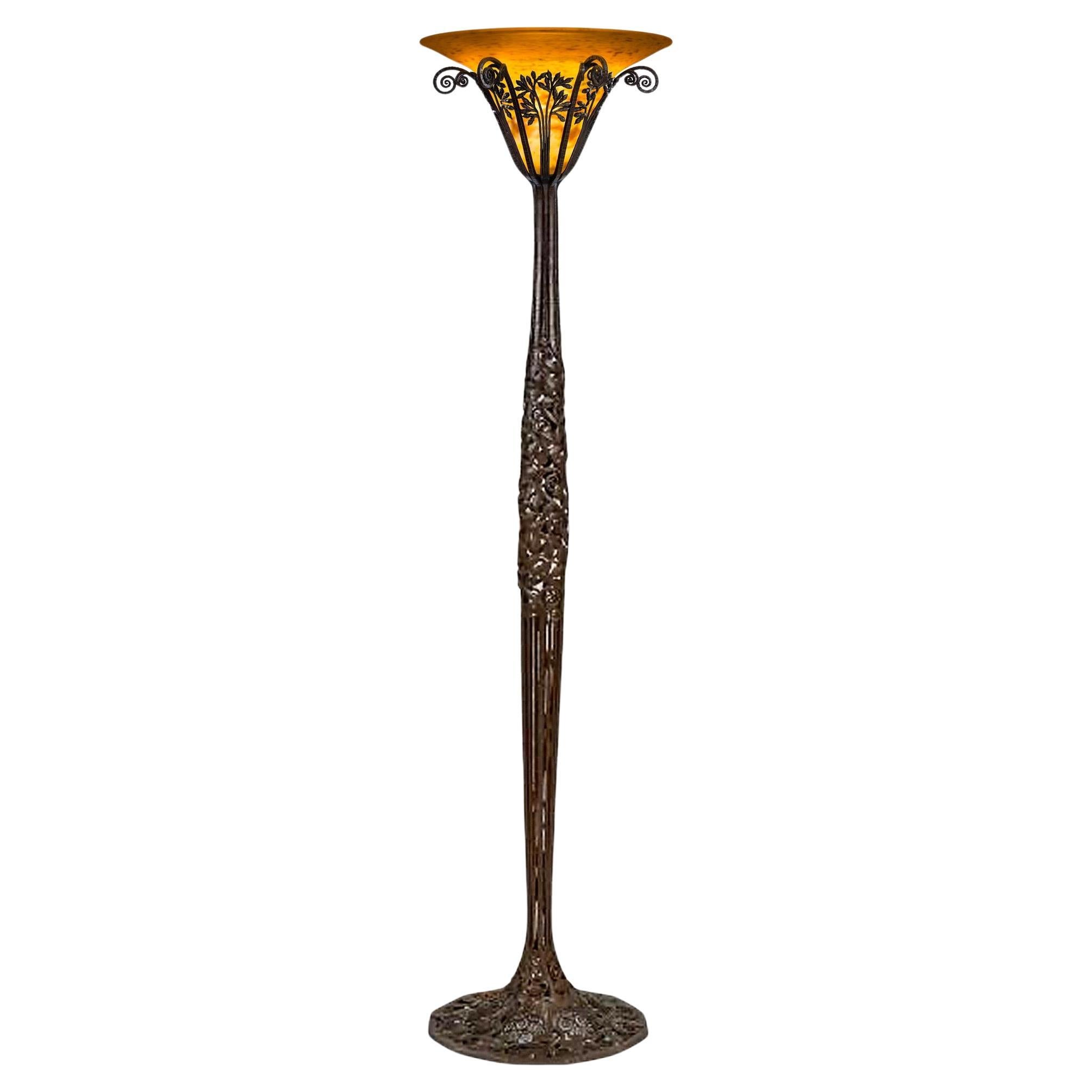 Edgar Brandt and Daum "Les Roses" Floor Lamp For Sale