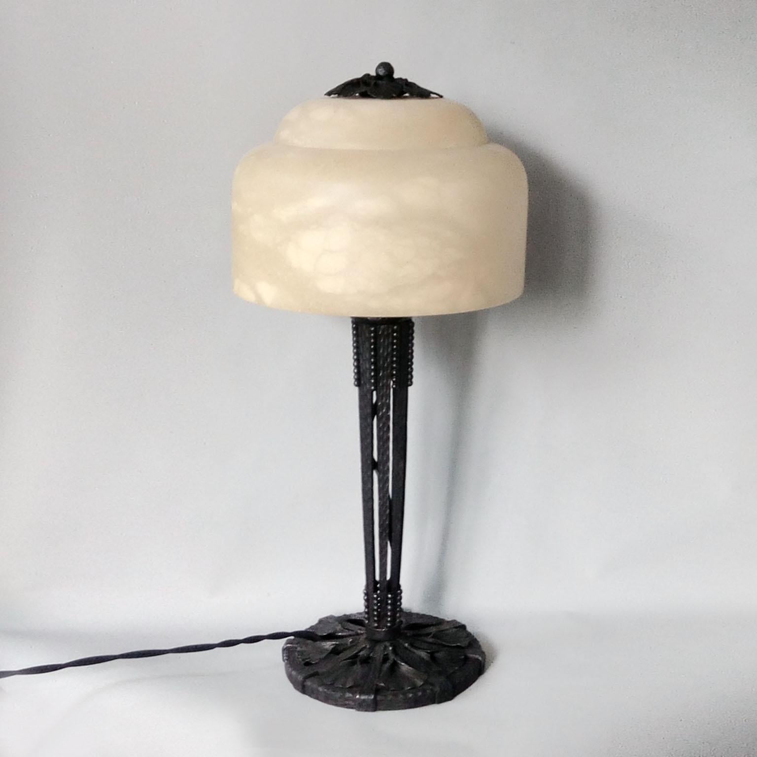 Edgar Brandt Art Deco Ginkgo Leaves Wrought Iron Table Lamp 5